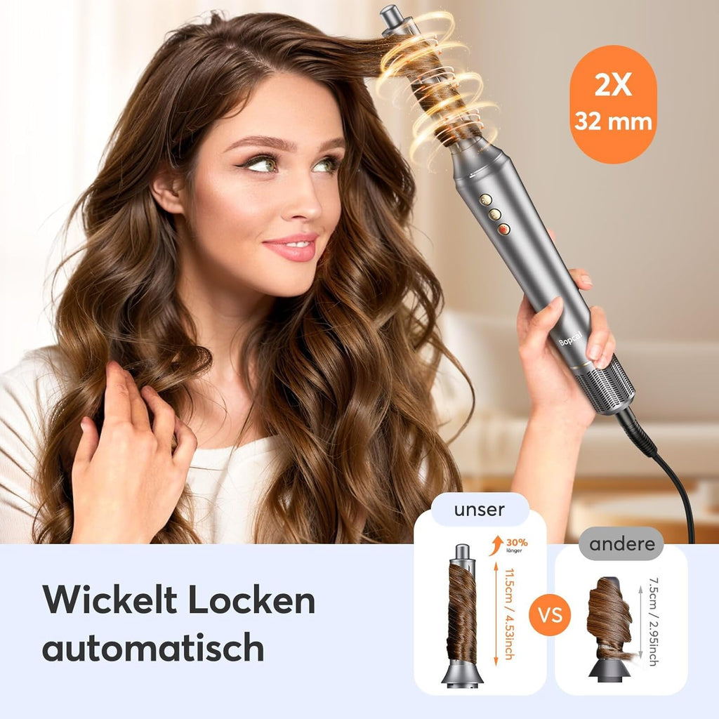 Asciugacapelli ionico 5 in 1 Airstyler 110.000 giri/min, Styler professionale per asciugatura rapida, Spazzola ad aria calda senza effetto crespo, Arricciacapelli automatico da 32 mm, Spazzola lisciante e spazzola volumizzante, Confezione regalo