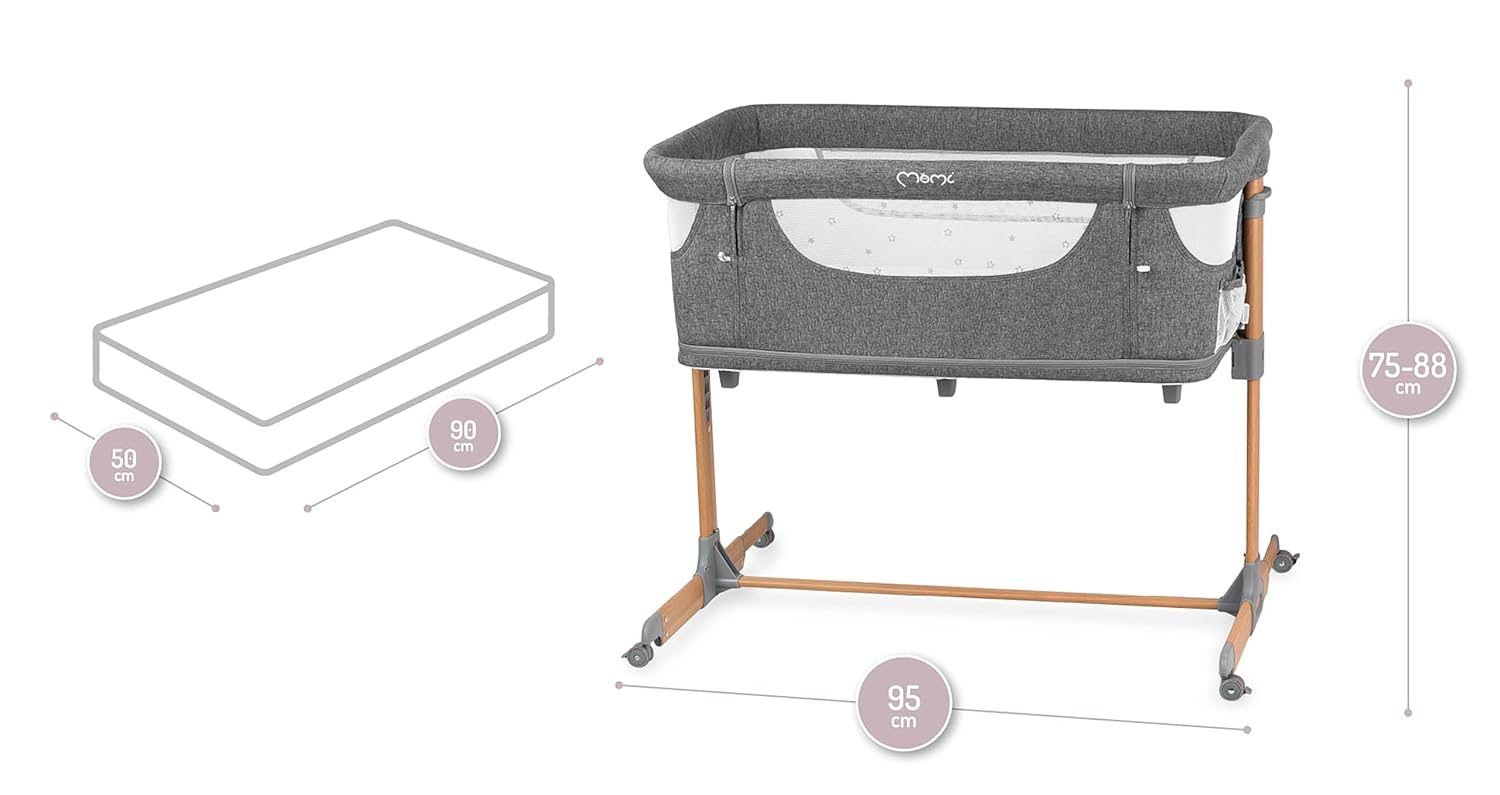 Momi SMART Bed Lettino fianco letto 4-in-1, fino a 15 kg, con materasso, regolabile in altezza