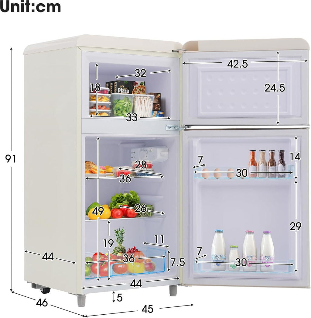 Merax Frigorifero con Congelatore, Frigorifero Combinato, Piccolo Frigorifero con 51L e Congelatore 21L, Silenzioso, LED, Ripiani in Vetro, Cassetto Verdura, Balconcini, per Cucina, Soggiorno, Ufficio, Nero