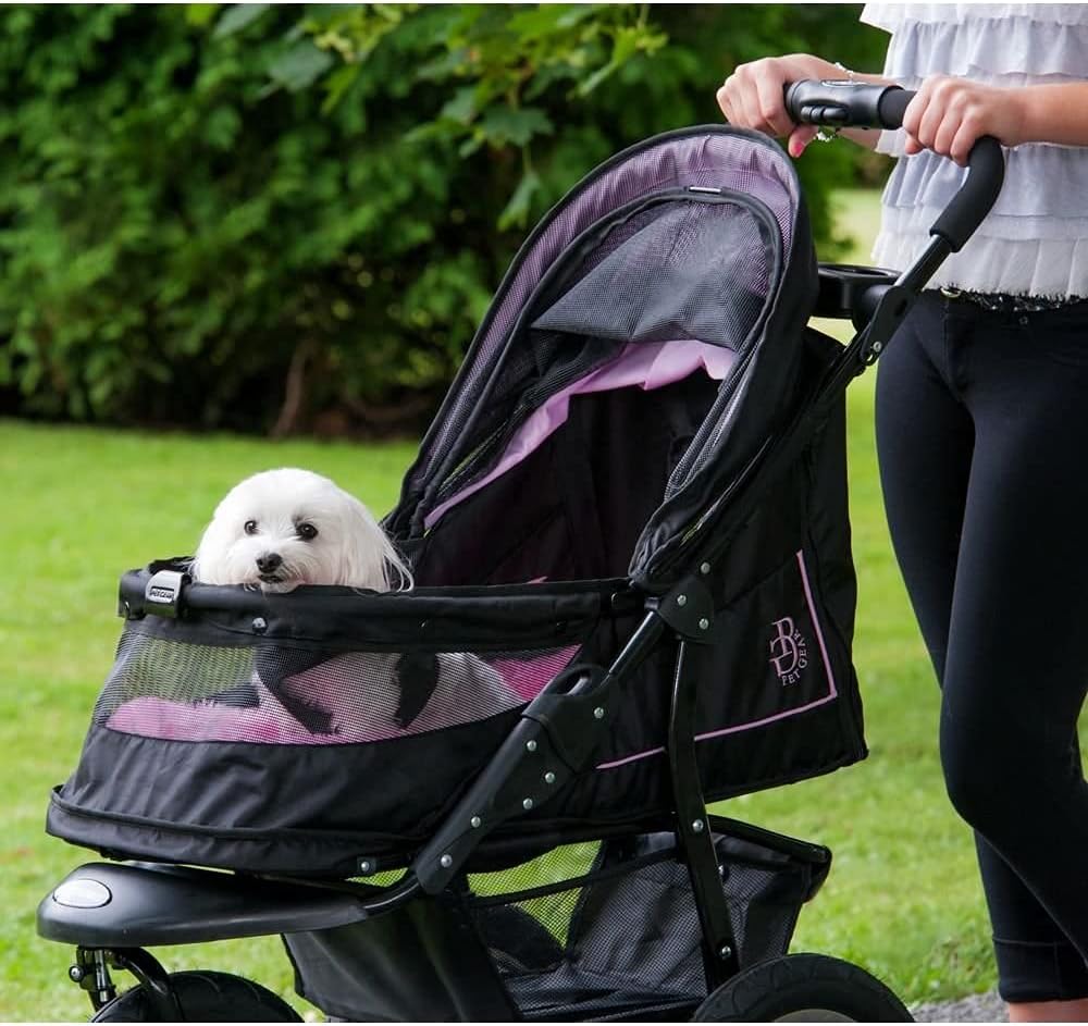 Passeggino per animali domestici No-Zip NV per cani/gatti, ingresso senza cerniera, facile chiusura con una mano, pneumatici con riempimento in gel, imbottitura in peluche + copertura antipioggia inclusi, 3 colori