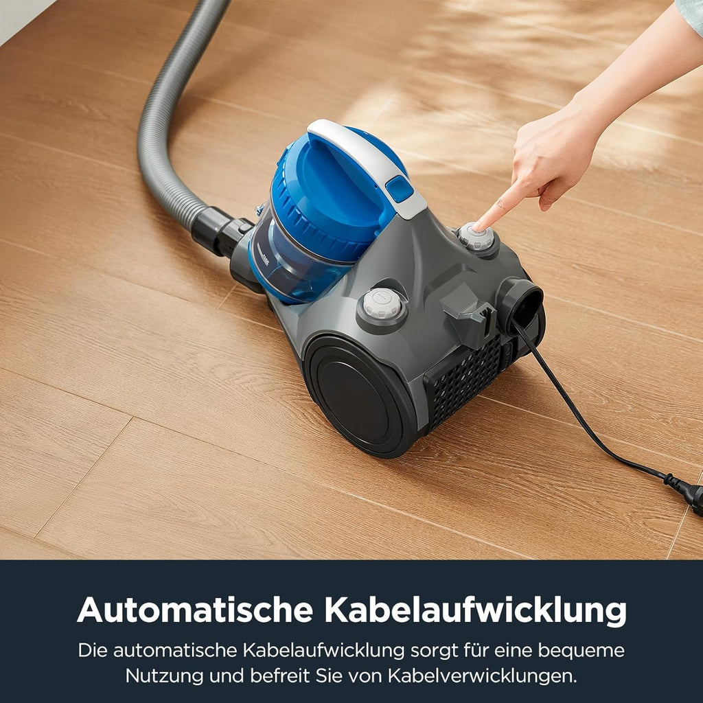 Eureka WhirlWind Staubsauger Beutellos, Leistungsstark, Kompakt und Leicht, für Hartbden und Teppich, HEPA-Filter, 8m Aktionsradius, 700W, 1,5L, Blau
