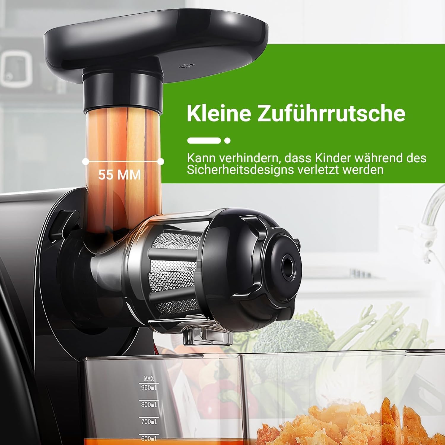 【Neues】Entsafter AOBOSI-Slow juicer mit 2 Geschwindigkeitsstufen-Entsafter gemüse und obst mit 8 stufiger Schnecke-Saftpresse mit Reinigungsbürste&2 Bechern-Obstpresse mit Reversierfunktion
