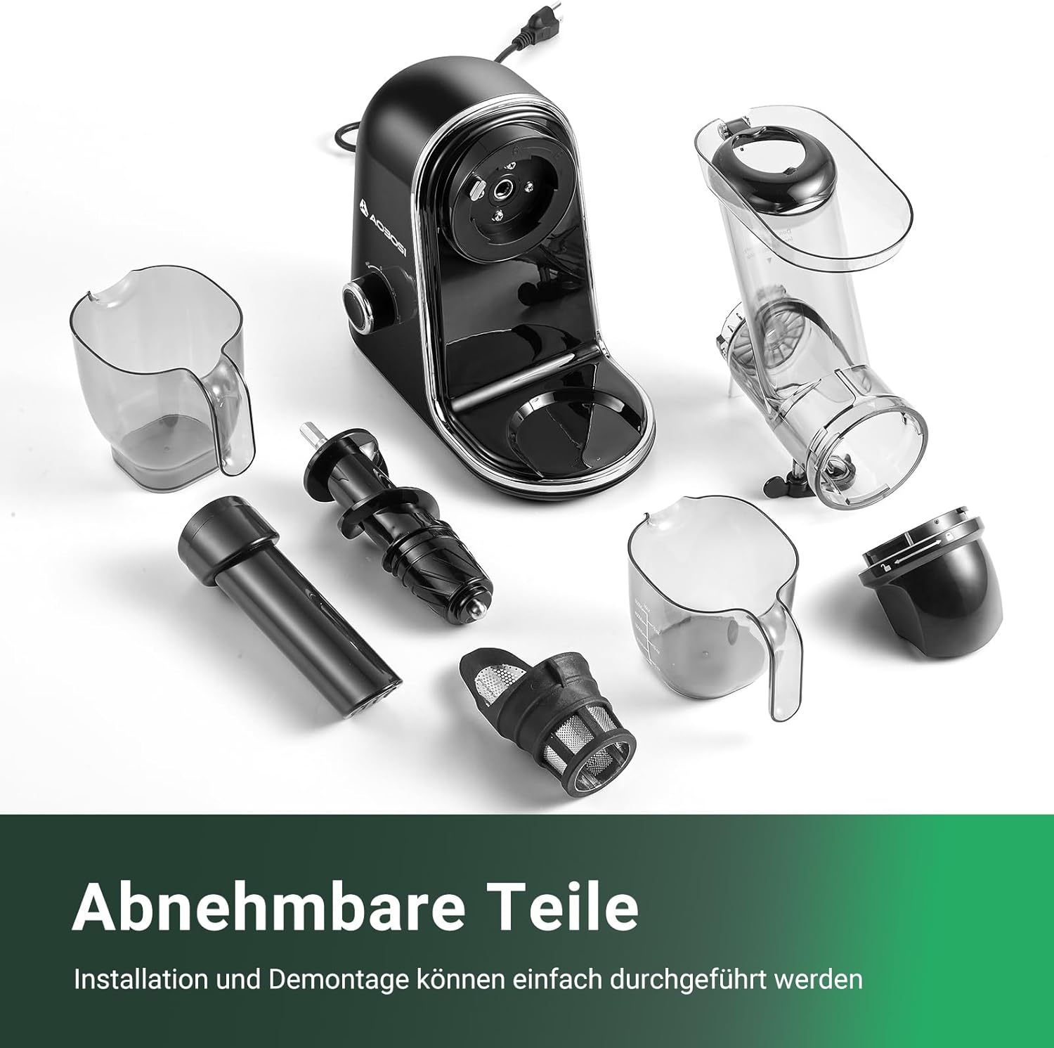 【Neues】Entsafter AOBOSI-Slow juicer mit 2 Geschwindigkeitsstufen-Entsafter gemüse und obst mit 8 stufiger Schnecke-Saftpresse mit Reinigungsbürste&2 Bechern-Obstpresse mit Reversierfunktion