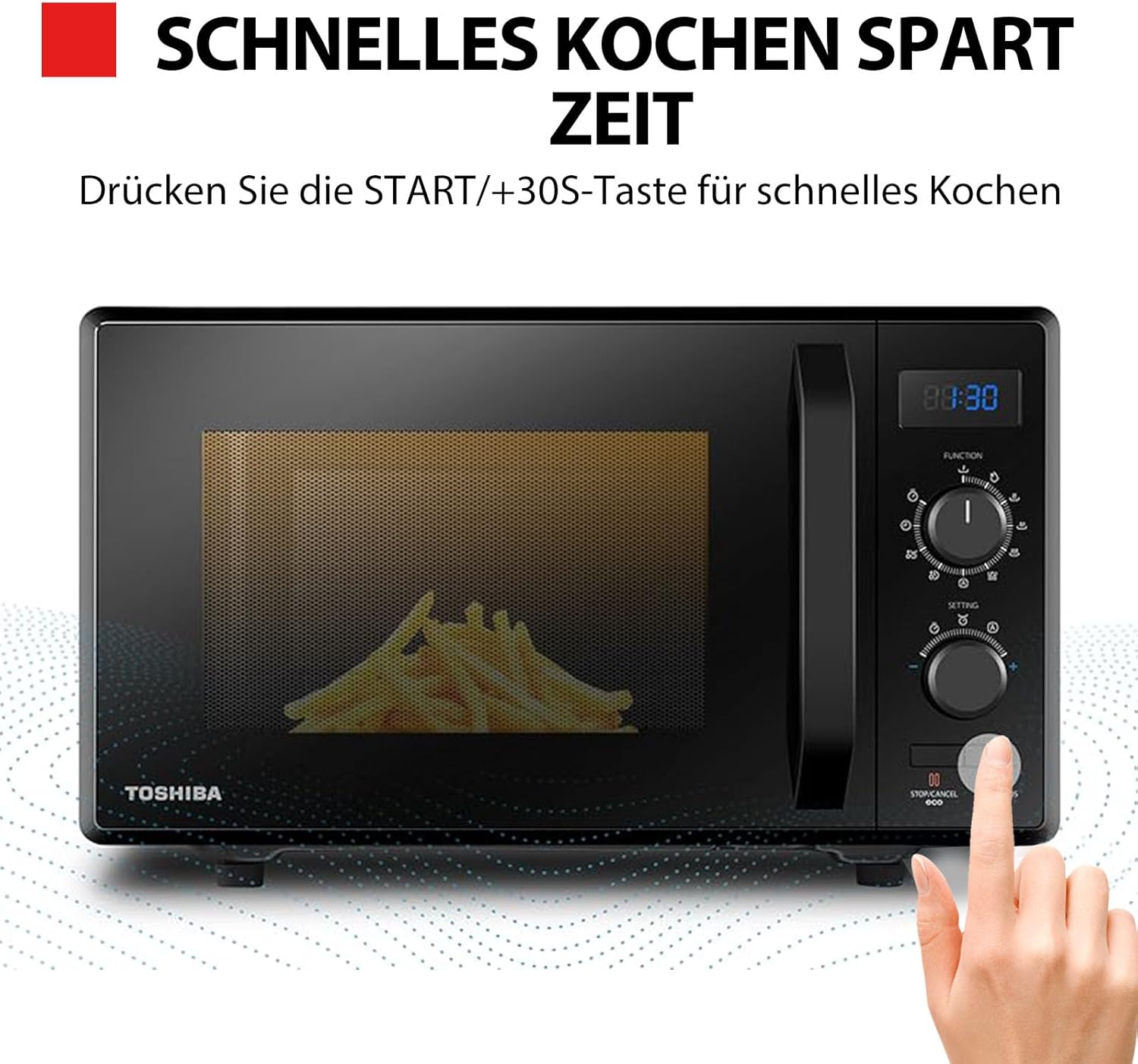 Forno a microonde a libera installazione Toshiba MW2-MM20PF(BK) / microonde singolo / 20L / 800W / 5 livelli di potenza con pratica funzione di scongelamento/illuminazione interna a LED/Nero
