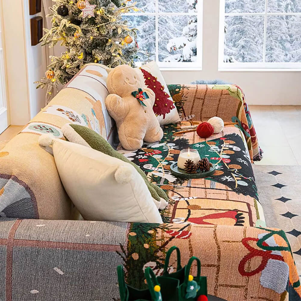 Festlicher Jacquard-Strick Sofabezug mit Weihnachtsdesign für gemütliche Feiertage