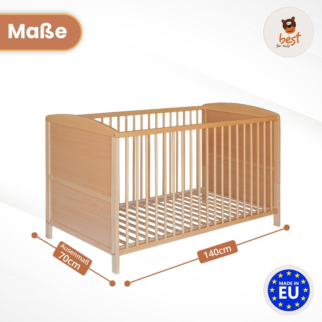 Best for Home - Baby Bett | Babybett 70x140 cm in Weiß und Braunfarbe | Junior Babybett Umbaubar | Cot ohne Matratze | Weiß Komplett Set Bebek Yatagi & Baby Cot | Babybett für Mädchen und Jungen