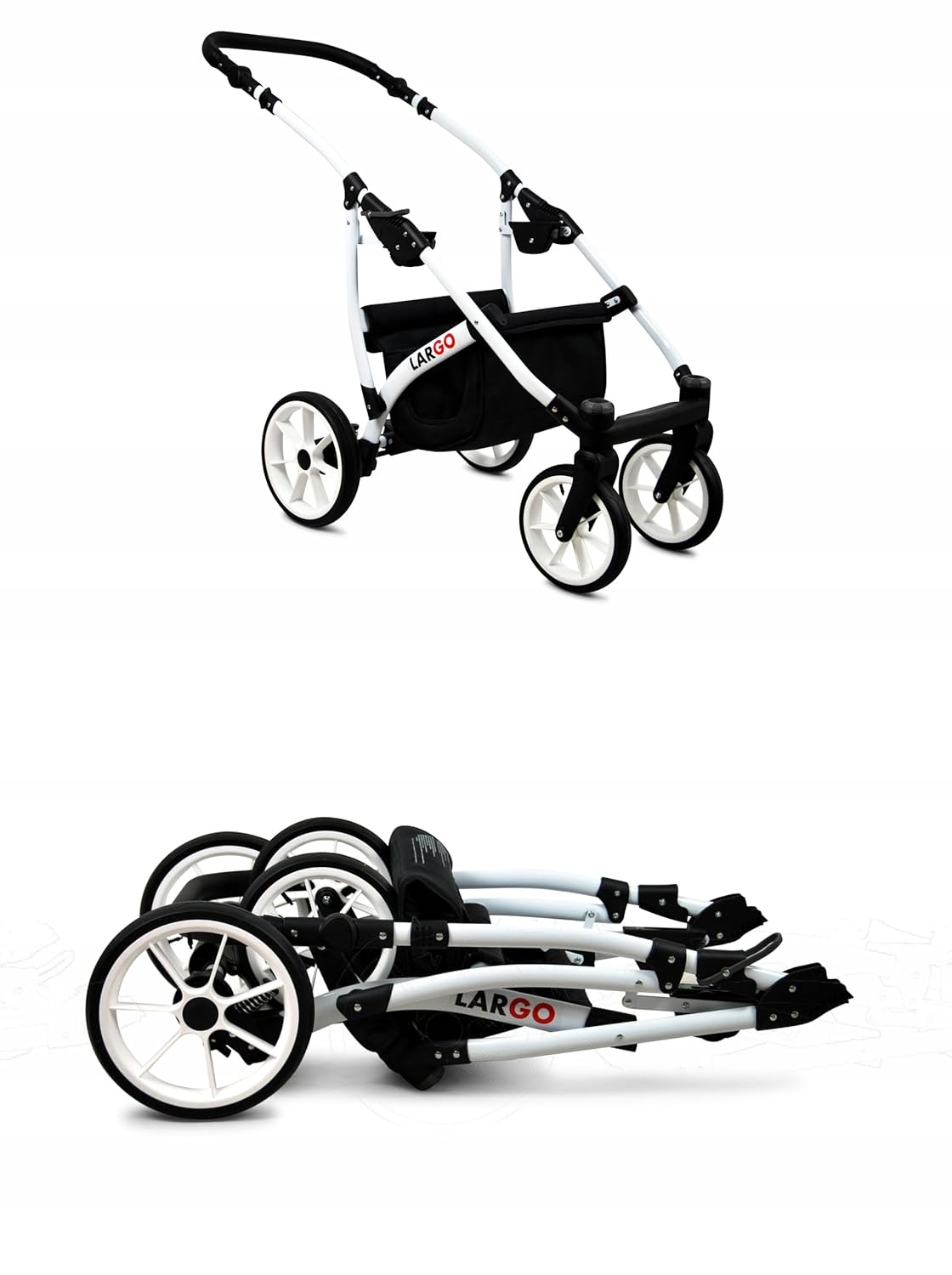 BabyLux Largo 2-in-1 Baby Kinderwagen Tief und Kinderwagen mit Zubehör Verstellbar und faltbar Aluminiumkonstruktion Wasserdicht Nicht abnehmbare Räder Brown Cream White Frame