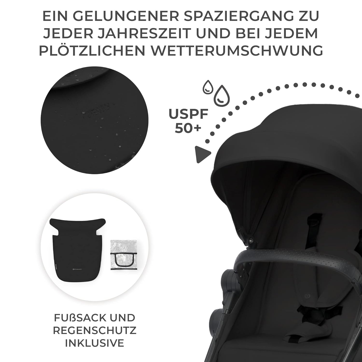 Kinderkraft NEWLY Kinderwagen 3 in 1, Komplettset bis 22 kg, Kindersitz I-Size 40-75 cm im set, Kombikinderwagen mit Fußsack, wasserfestes Verdeck mit UPF50+, Zusammenklappen, Liegeposition, Beige