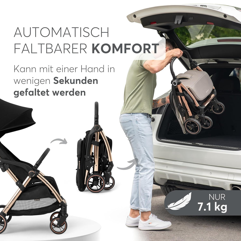 KikkaBoo EDEN Passeggino, passeggino fino a 22 kg, chiusura automatica, posizione reclinata, ultraleggero, compatto, nero