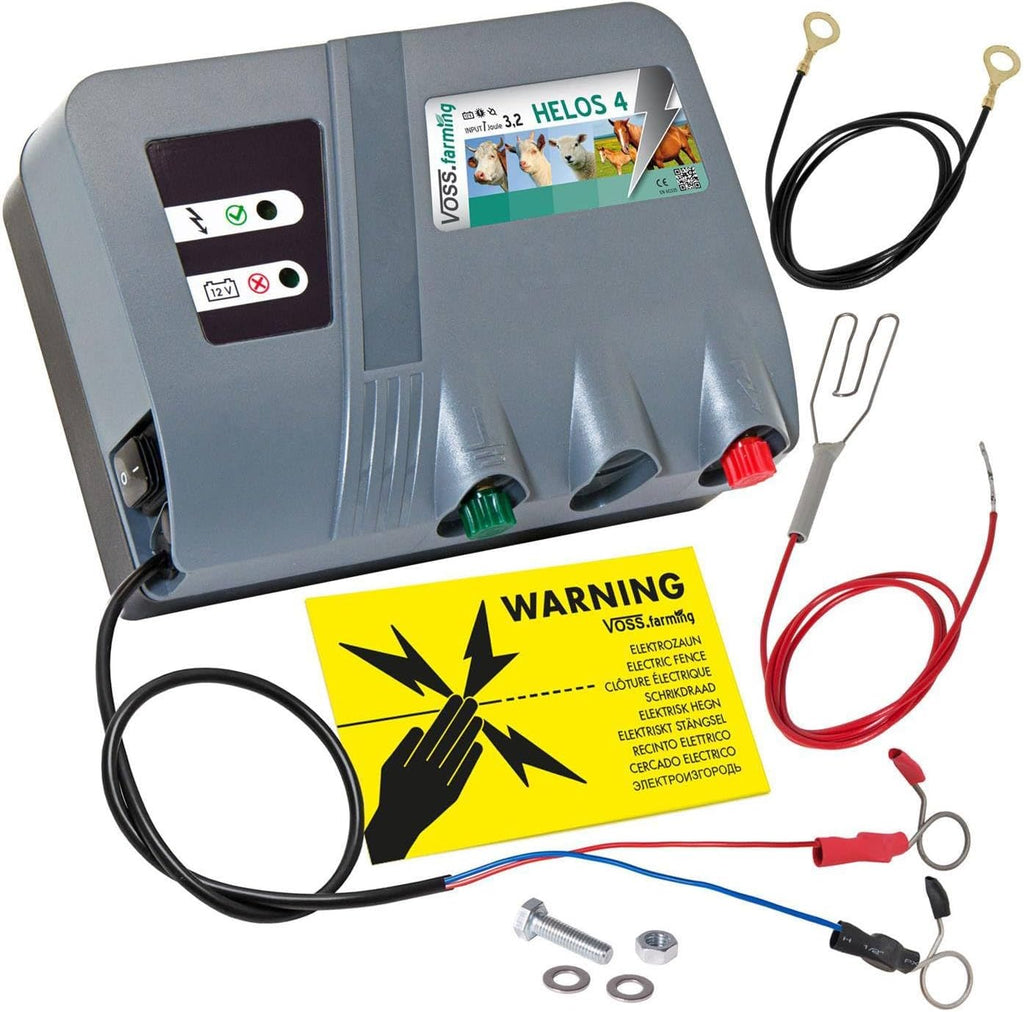 VOSS.farming 12V 230V Solar Weidezaungerät HELOS 4, Batteriegerät, Netzgerät, Perfekte Hütesicherheit für Pferde, Rinder, Schafe, Ziegen, Elektrozaun, Weidezaun