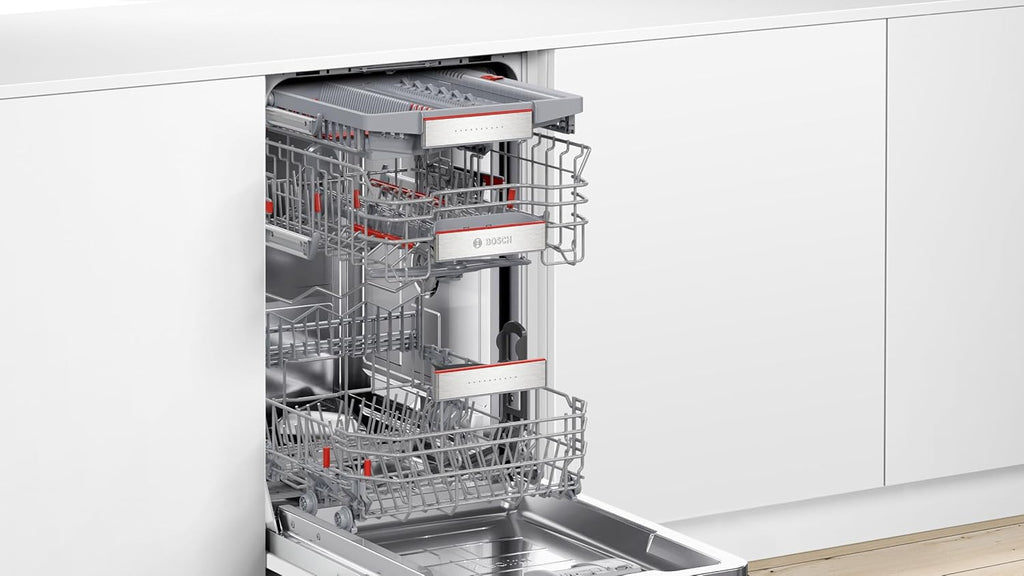 Bosch SPV2IKX10E Serie 2 Lavastoviglie smart a scomparsa totale, larghezza 45 cm, Cestello posate, Extra Asciugatura con la pressione di un pulsante, InfoLight punto luce rosso sul pavimento, AquaStop protezione dai danni causati dall'acqua, Bianco