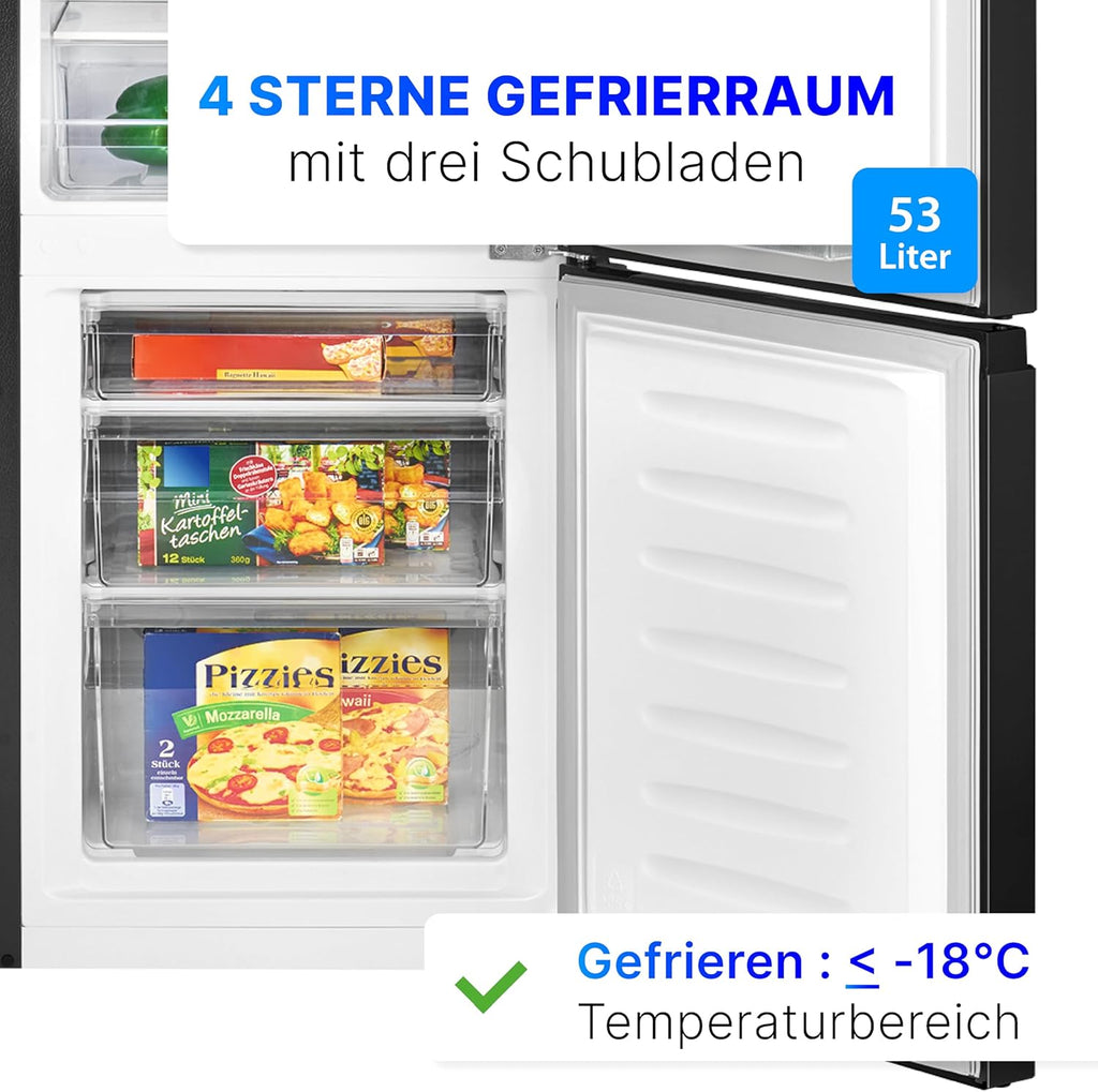Frigorifero con congelatore Bomann | Combinazione Frigorifero Congelatore 173 L con 3 Ripiani e 3 Cassetti | Cerniera Porta Reversibile | Combinazione Frigorifero Congelatore Silenziosa 40 dB | Frigorifero KG 7359 Nero-inox