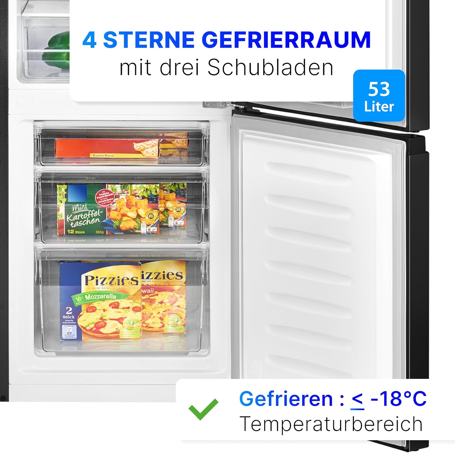 Frigorifero con congelatore Bomann | Combinazione Frigorifero Congelatore 173 L con 3 Ripiani e 3 Cassetti | Cerniera Porta Reversibile | Combinazione Frigorifero Congelatore Silenziosa 40 dB | Frigorifero KG 7359 Nero-inox