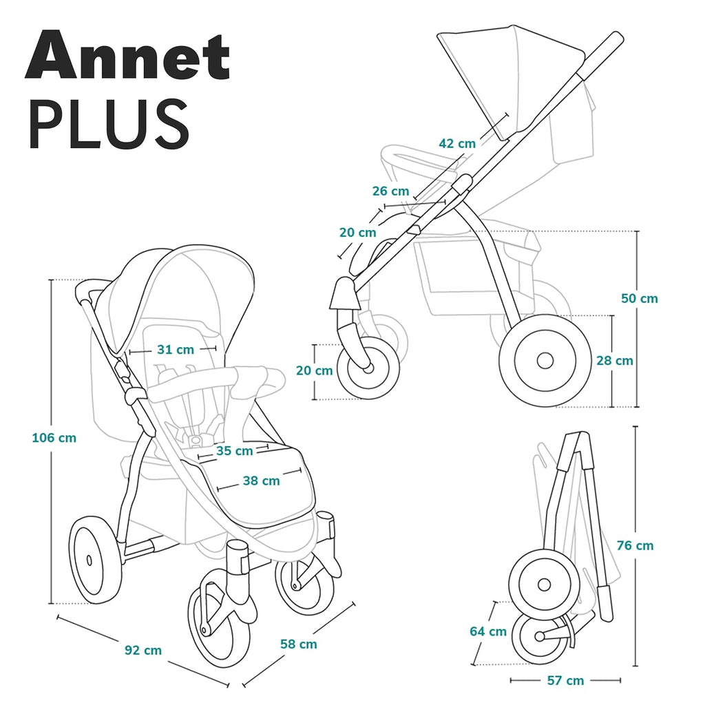 LIONELO Annet Buggy fino a 22 kg con funzione reclinabile, passeggino compatto richiudibile con accessori, ruote in schiuma EVA, zanzariera, coprigambe, portabevande, cestino (Golden Moments, Tour)