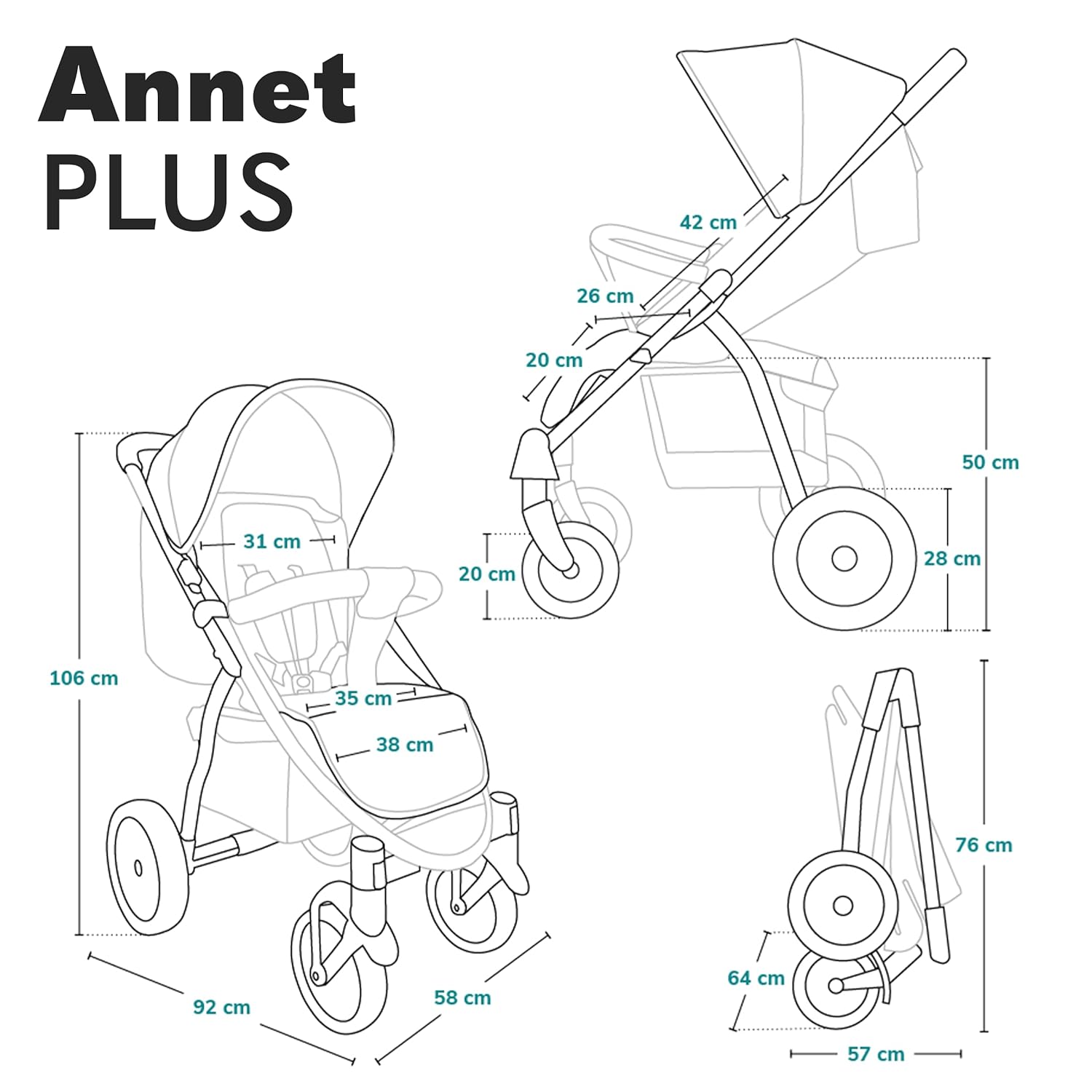 LIONELO Annet Buggy fino a 22 kg con funzione reclinabile, passeggino compatto richiudibile con accessori, ruote in schiuma EVA, zanzariera, coprigambe, portabevande, cestino (Golden Moments, Tour)