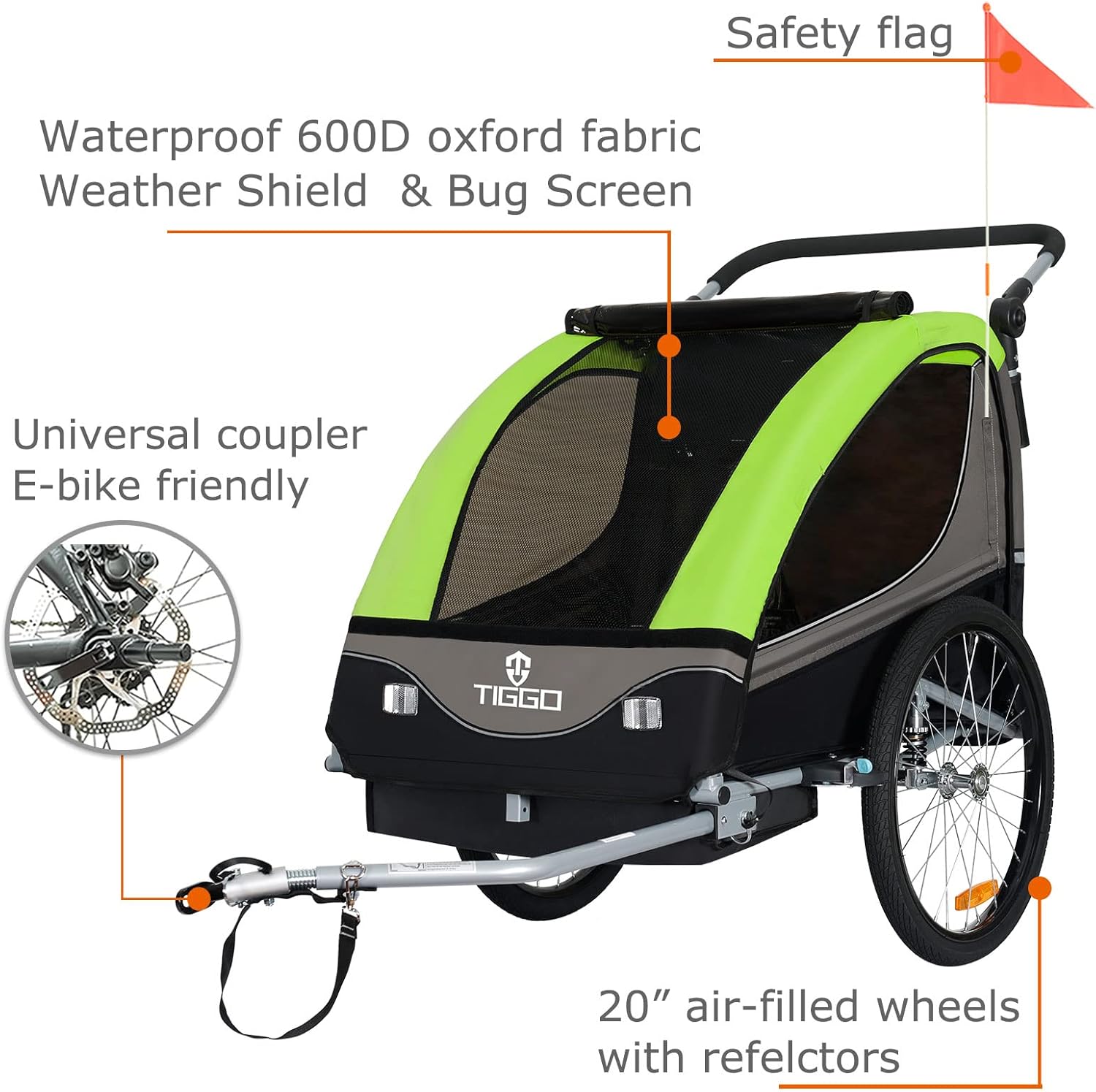 Tiggo S2 Rimorchio per Bambini con Sospensioni Jogger 2 in 1 Passeggino Bicicletta Rimorchio Girevole a 360°