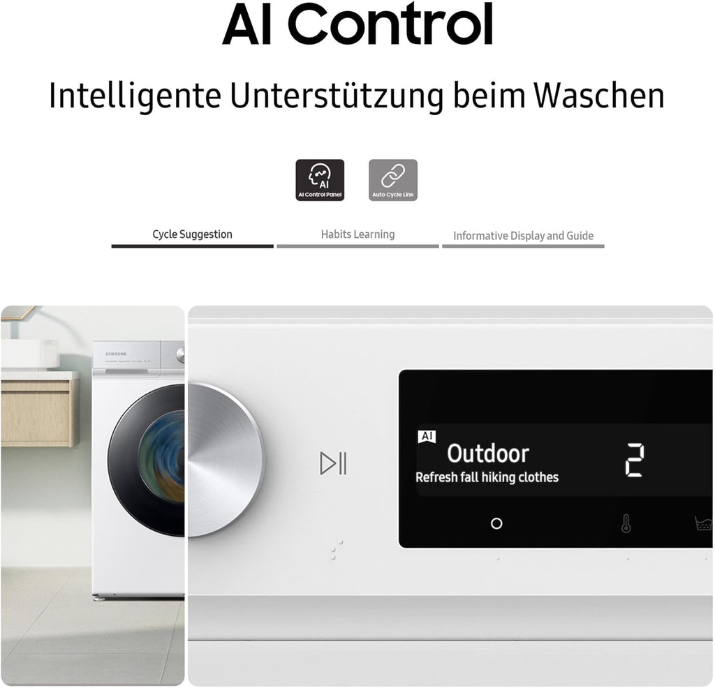 Samsung Waschmaschine, 8 kg, 1400 U/min, Ecobubble, Automatische Waschmittel- und Weichspülerdosierung, Inox/Schwarz, WW80T534AAXAS2