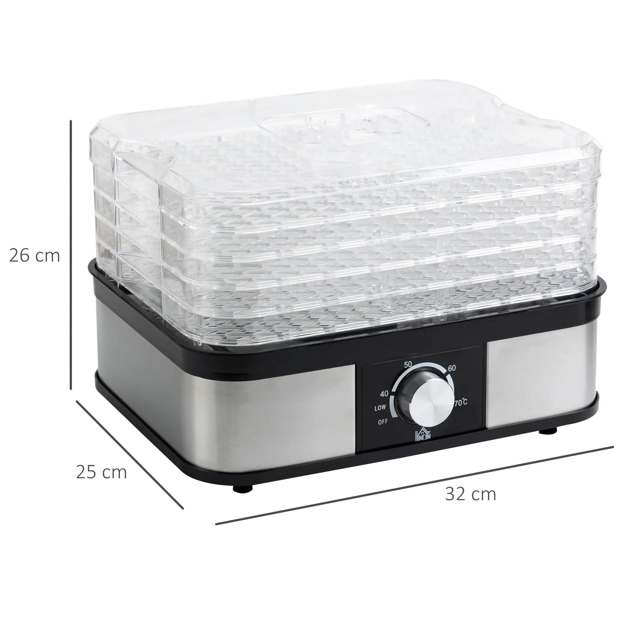 HOMCOM Essiccatore per Alimenti a 5 Livelli con Temperatura Regolabile in Acciaio Inox