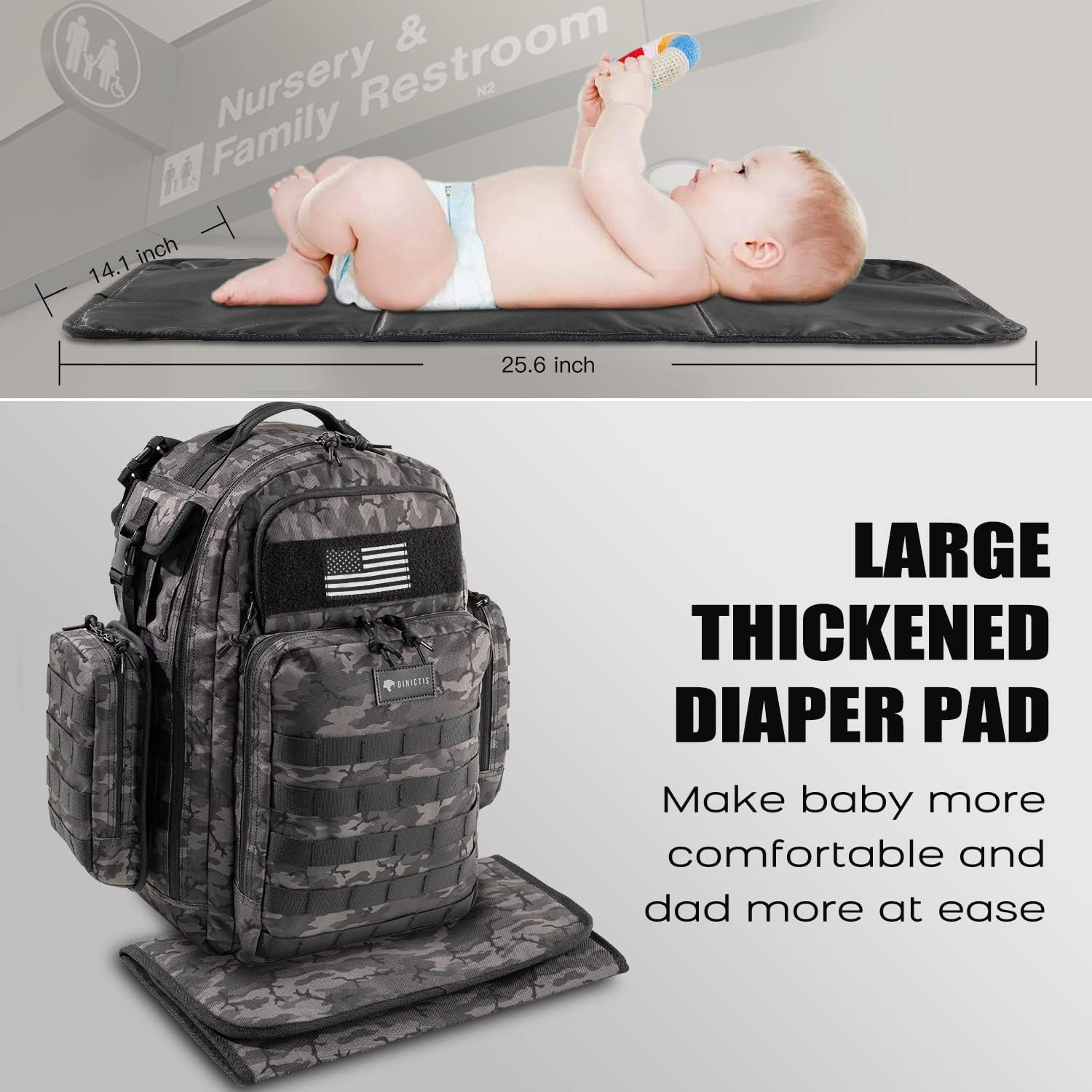 Borsa per pannolini Dinictis Dad, zaino fasciatoio da uomo con fasciatoio, zaino fasciatoio militare