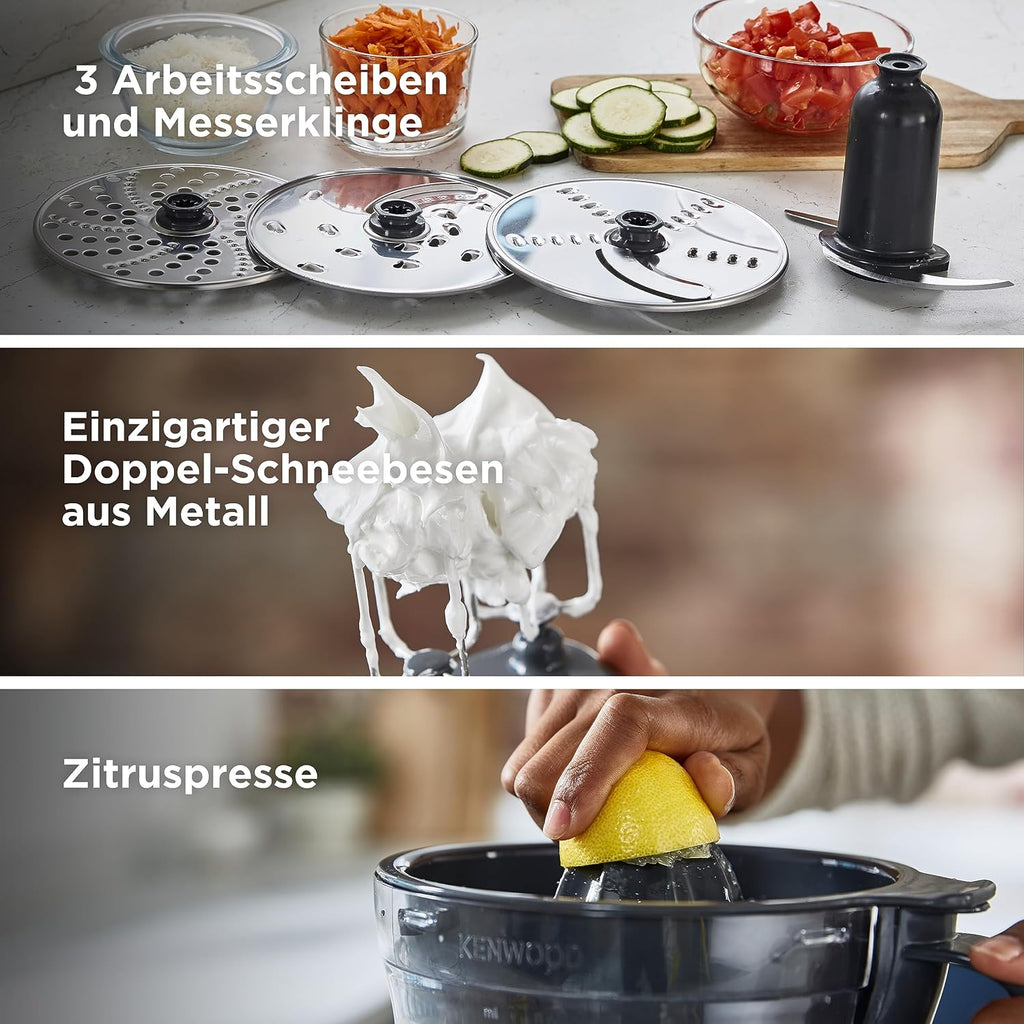 Kenwood MultiPro OneTouch FDM73.480SS – 2-in-1 Kompakt-Küchenmaschine & Mixer, 6 Zubehörteile, 6 Automatikprogramme, Variable Geschwindigkeit & Pulse-Funktion, Integrierte Waage, 1000 W, Silber
