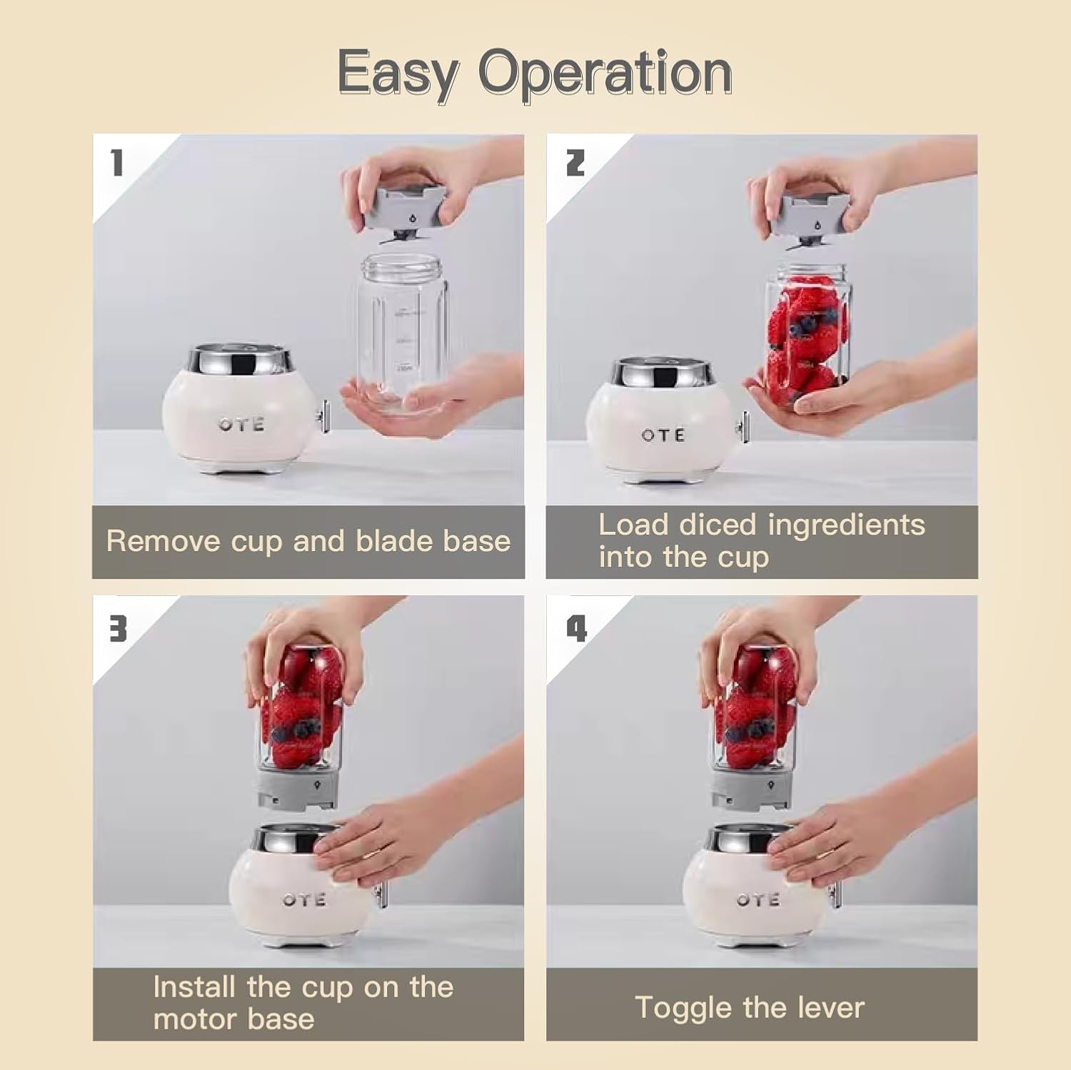 OTE Tragbarer Persnlicher Standmixer, Glasmixer Juicer, Edelstahlgehuse und 400 ml dickes Borosilikatglas-Design Standmixer Mini Blender, 20.000 U/min, Geeignet für Sfte, Reisen, BPA-Free, Wei