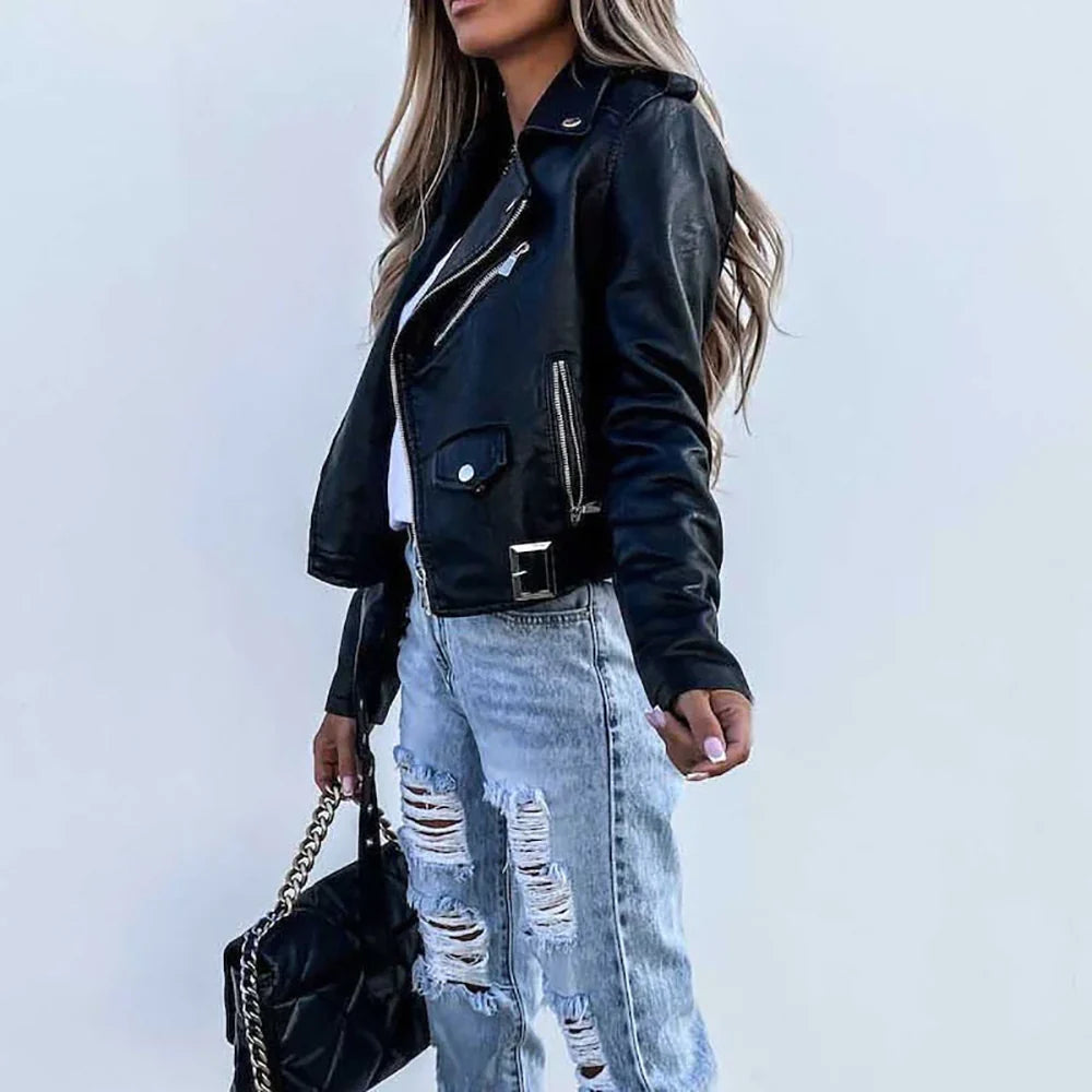Lssige Damen-Bikerjacke mit Revers