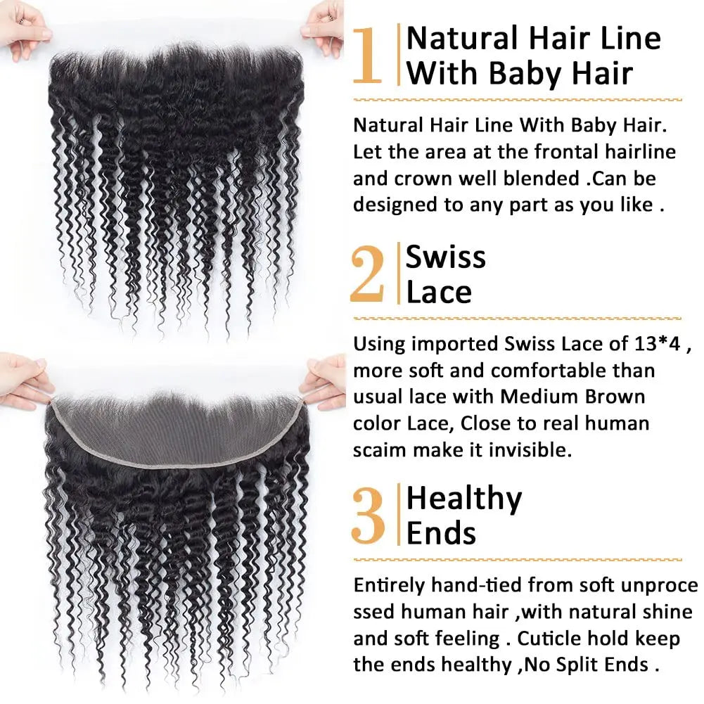 LavishBeauty Deep Wave Haarverlngerungen mit Transparentem Lace Frontal