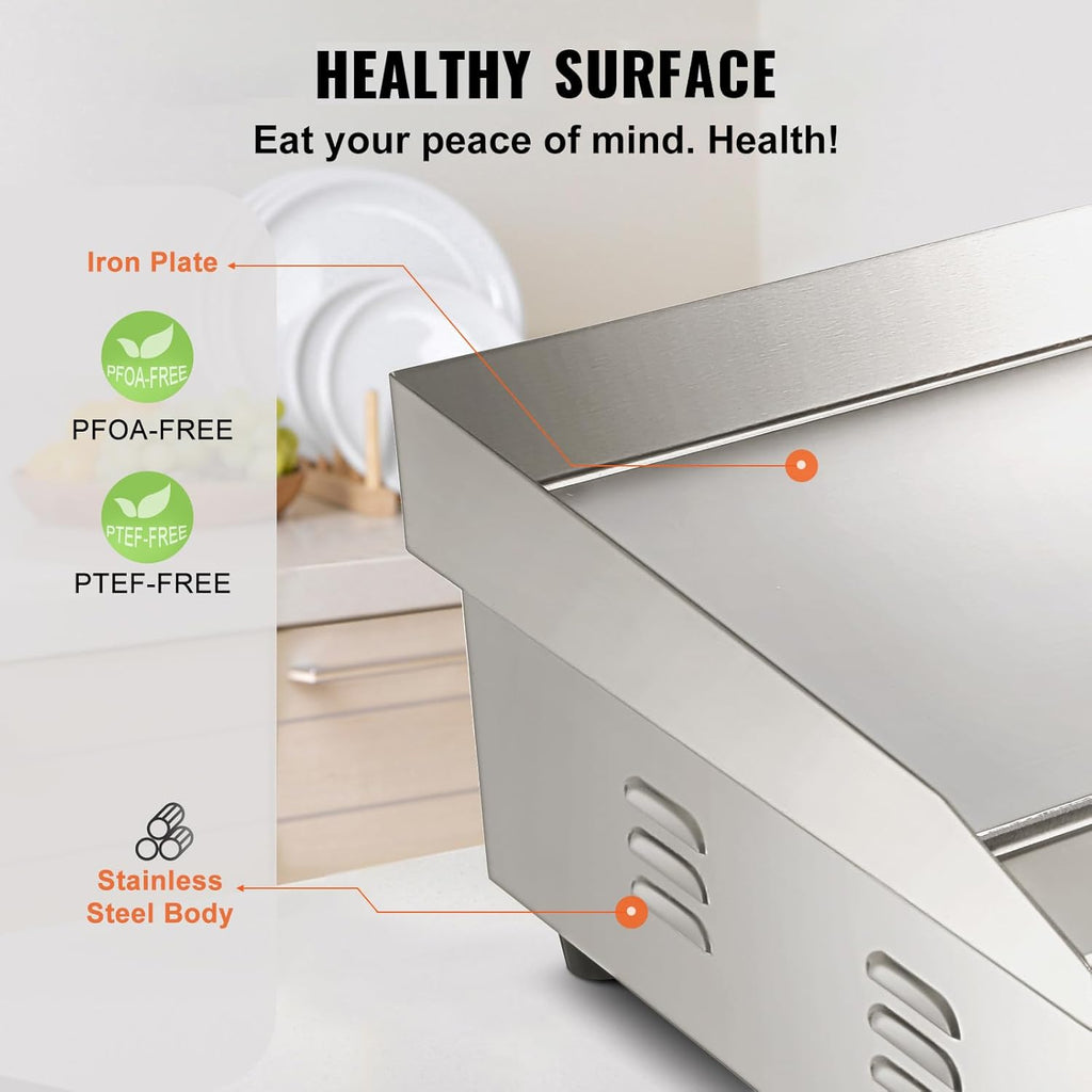VEVOR Barbecue Elettrico 54 x 30 cm, Piastra Elettrica 3000W, Piastra di Cottura Commerciale in Ferro, Temperatura Regolabile 50 – 300 °C, Facile da Pulire per Barbecue