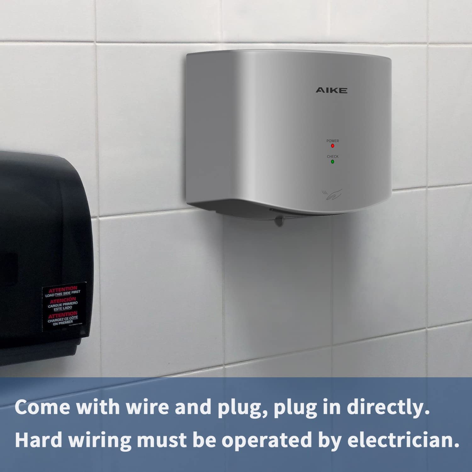 AIKE Hndetrockner 10 Sekunden Trocknen Energiesparend Kommerziell Elektrischer Hndetrockner Automatisch für Küche Badezimmer Toilette AK2630S 220V 1400W Silber