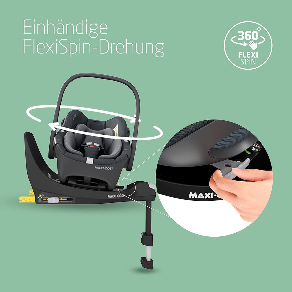 Maxi-Cosi Pebble 360 i-Size Babyschale Drehbar, Neugeborenen Autositz 360 Grad, 0–15 Monate (40–83 cm), Drehung mit einer, ClimaFlow, Easy-In-Gurt, G-CELL Seitenaufprallschutz, Essential Graphite