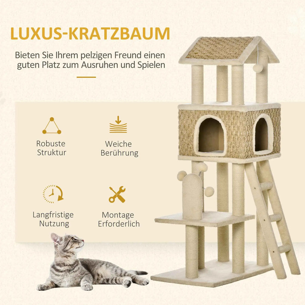 PawHut Tiragraffi Cuccia Gatto 2 in 1 con Pali in Sisal