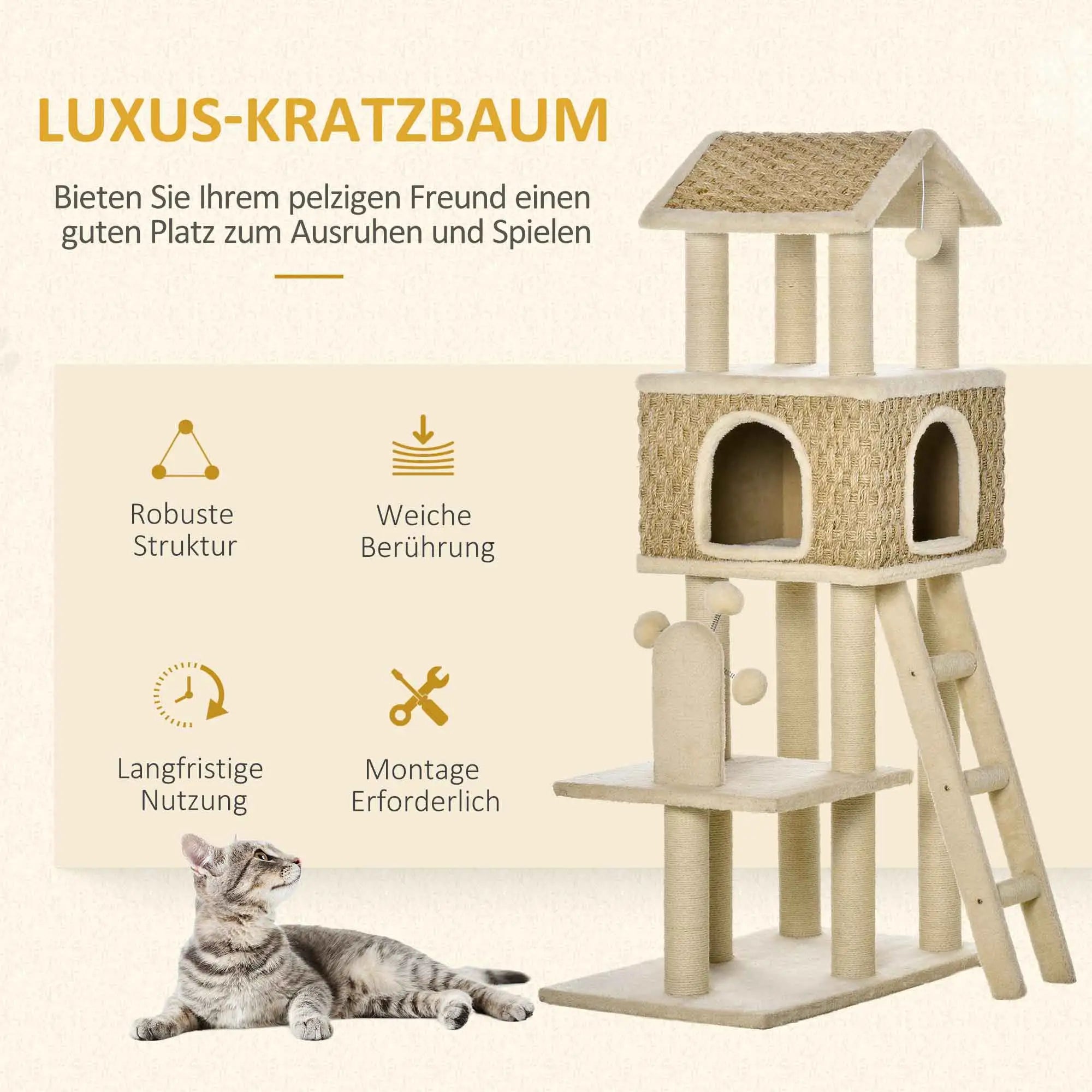 PawHut Tiragraffi Cuccia Gatto 2 in 1 con Pali in Sisal