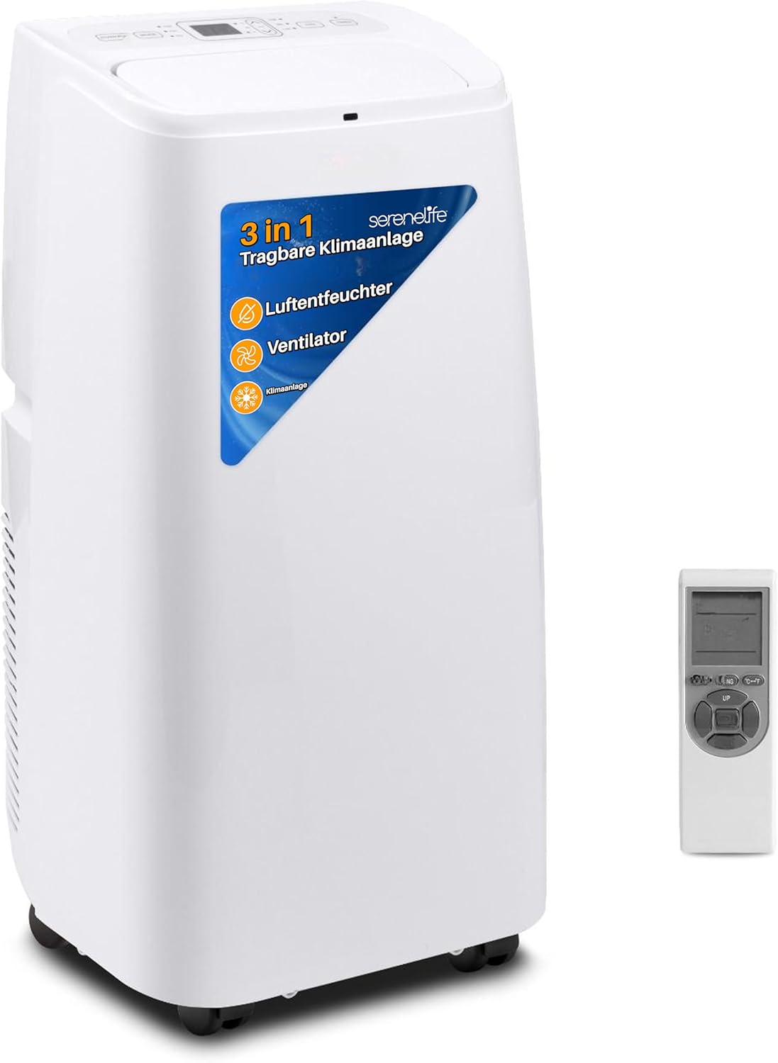 SereneLife Climatizzatore portatile, dispositivo di raffreddamento ad aria mobile 3 in 1 con tubo di scarico - Refrigeratore ad aria, deumidificatore e ventilatore, climatizzatore 9.000 BTU, 1,5 L umidità/ora, raffredda ambienti fino a 42 m