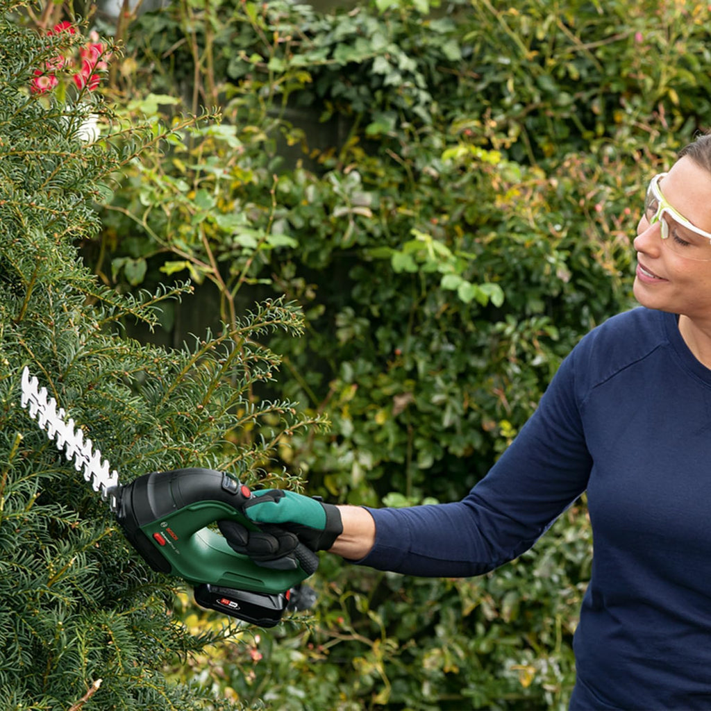 Bosch Akku Grasschere AdvancedShear 18V-10 (1 Akku 2,0 Ah, 18-Volt-System, schneidet bis zu 85 m pro Akkuladung, mit Strauch- und Grasscherenmesser, im Karton)