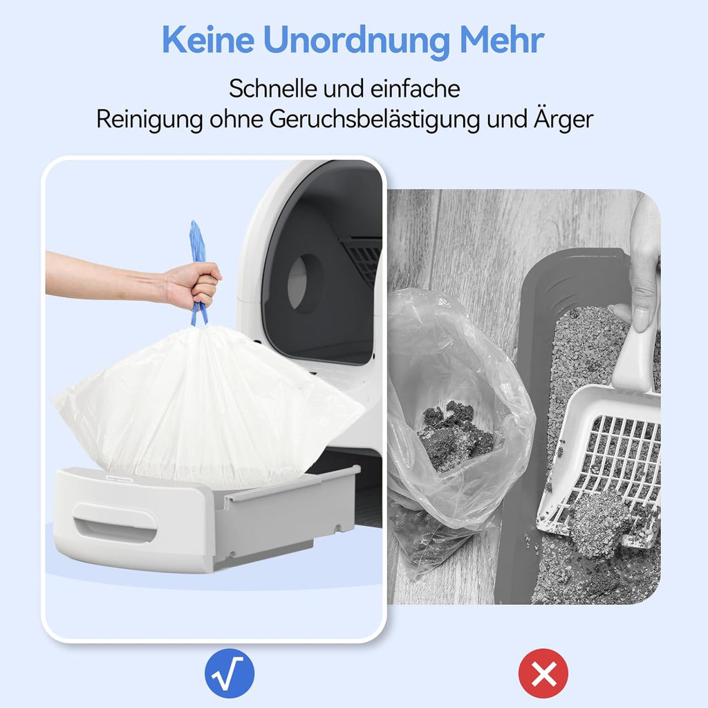 Amicura Cura 2 Selbstreinigende Katzentoilette, 360-Grad-Erkennung Intelligente Anti-Falle, App-Steuerung, 65L Katzenklo Selbstreinigend mit Offenem Dachfenster, Anti-Odor Große Elektrisches Katzenklo