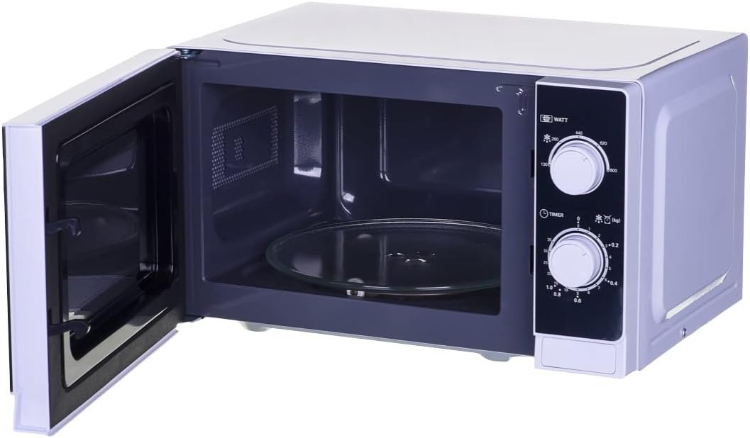Sharp R200INW Forno a Microonde Solo / 20 L / 800 W / 5 livelli di potenza / Timer da 35 minuti a 00 secondi / Scongelamento con controllo del peso / Modalità risparmio energetico / Piatto girevole in vetro (25,5 cm) / argento
