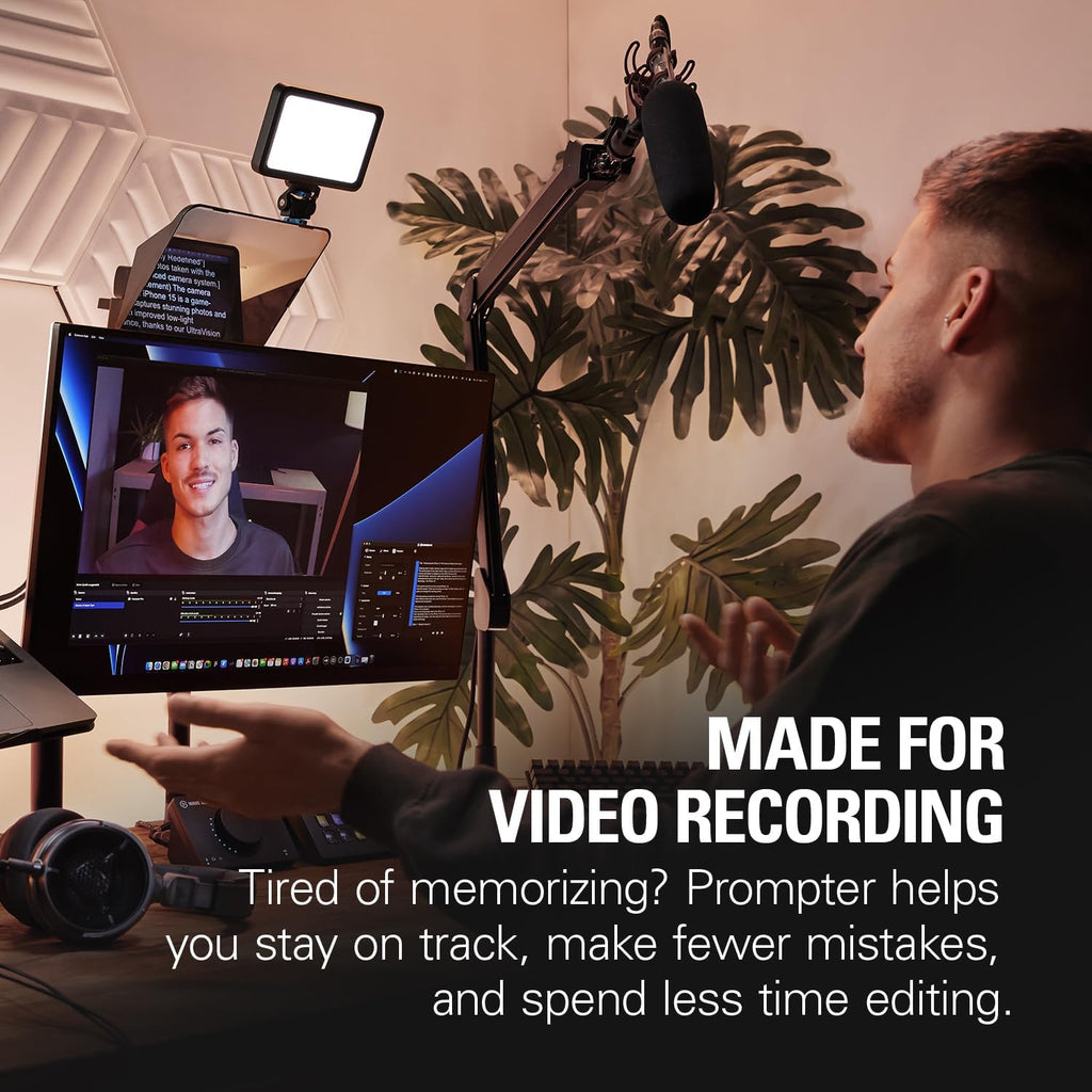 Elgato Prompter – Teleprompter mit integriertem Bildschirm für YouTube, Twitch, Zoom, Teams und mehr, unterstützt DSLR/Webcam/Smartphone, Drag&Drop-Monitoranzeige, funktioniert mit Mac/PC&Stream Deck