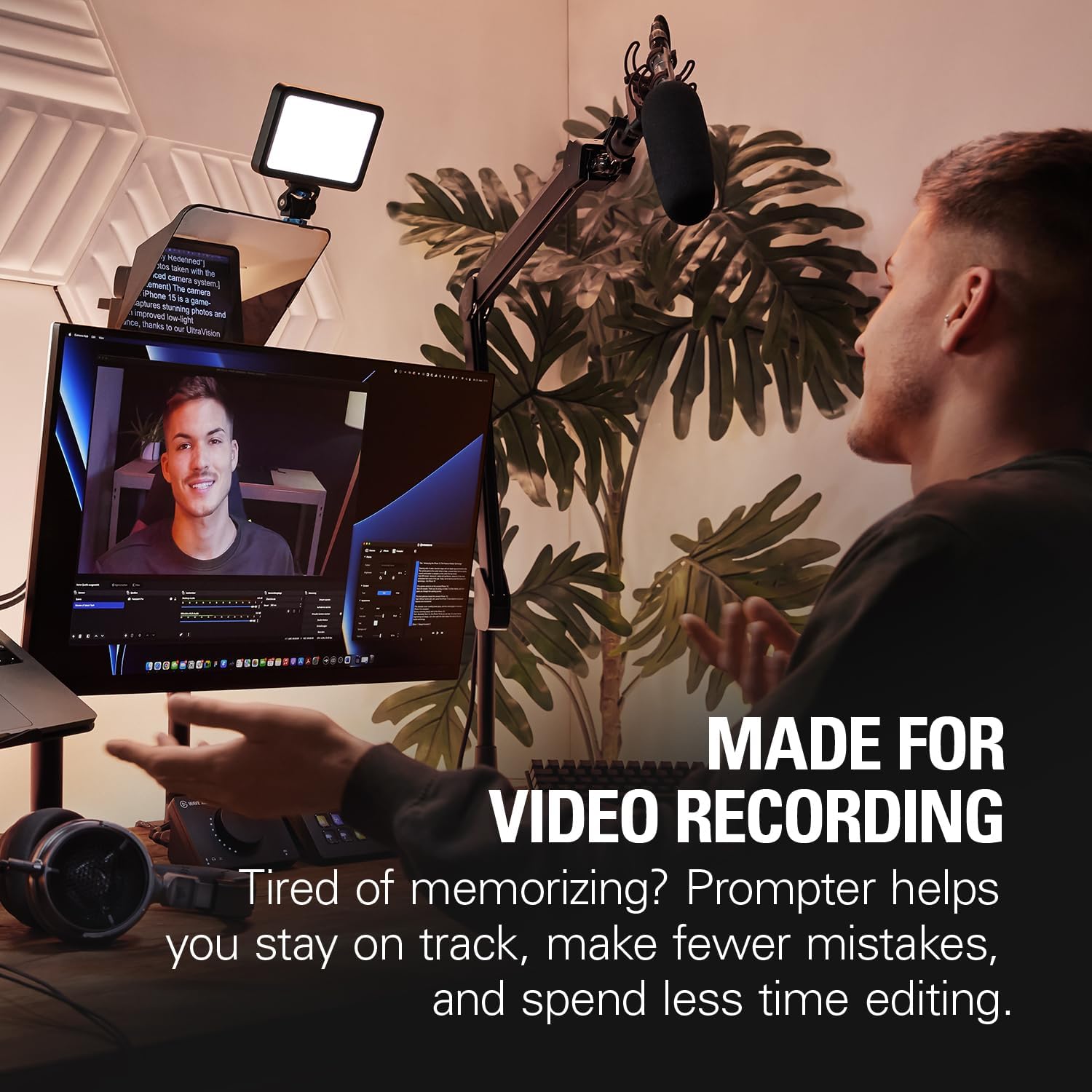 Elgato Prompter – Teleprompter mit integriertem Bildschirm für YouTube, Twitch, Zoom, Teams und mehr, unterstützt DSLR/Webcam/Smartphone, Drag&Drop-Monitoranzeige, funktioniert mit Mac/PC&Stream Deck