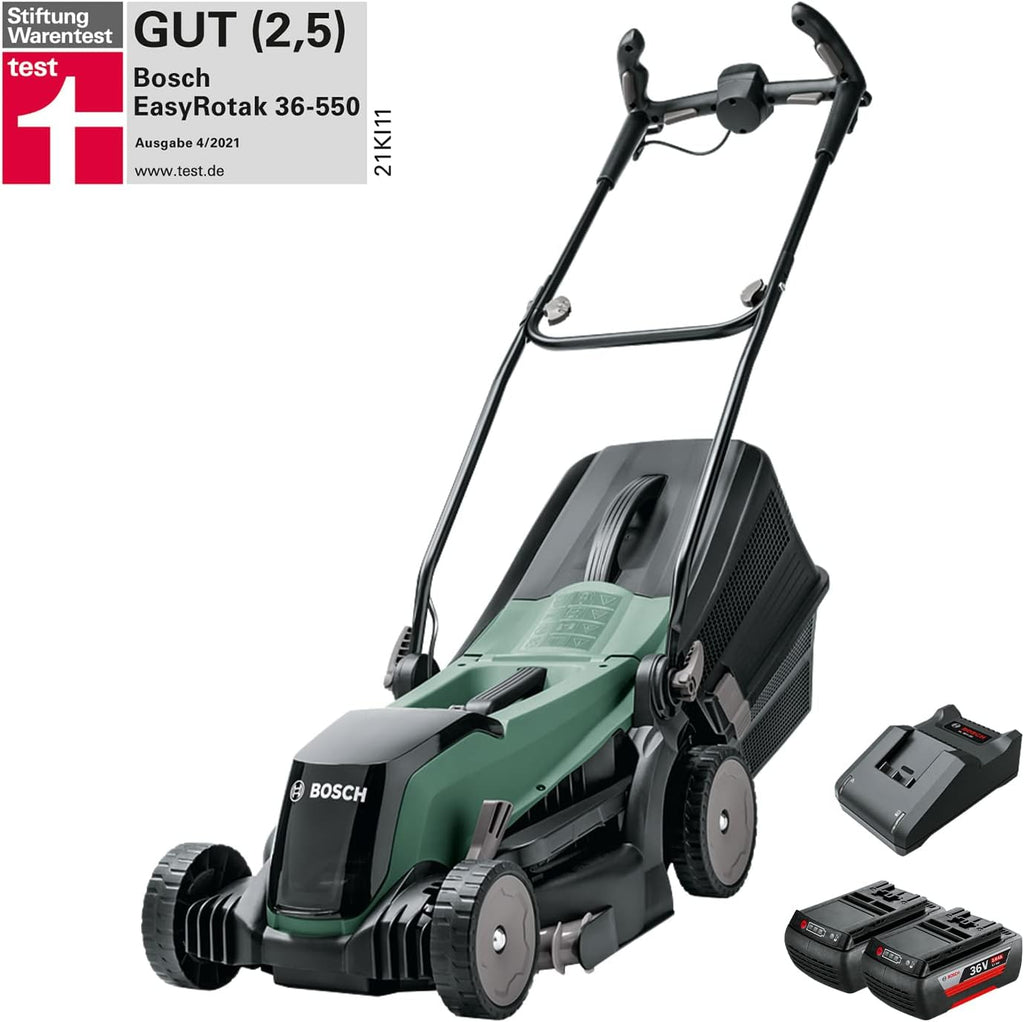 Bosch Home and Garden 06008B9B01 Bosch Tosaerba EasyRotak 36-550 (senza batteria, 36 Volt, larghezza di taglio: 38 cm, superfici prato fino a 550 m², in scatola di cartone)