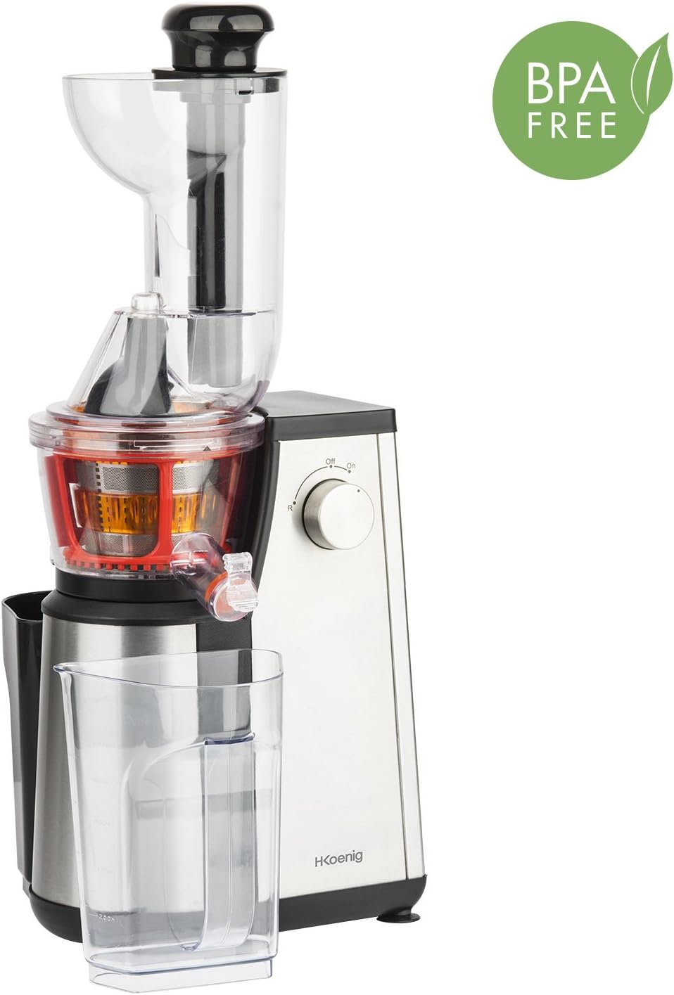 H.Koenig GSX22 Estrattore di succo / 1 L / 3 diversi filtri per sorbetto, succo denso, succo sottile / Contenitore per la polpa / Lavabile in lavastoviglie / Acciaio inossidabile /, Nero