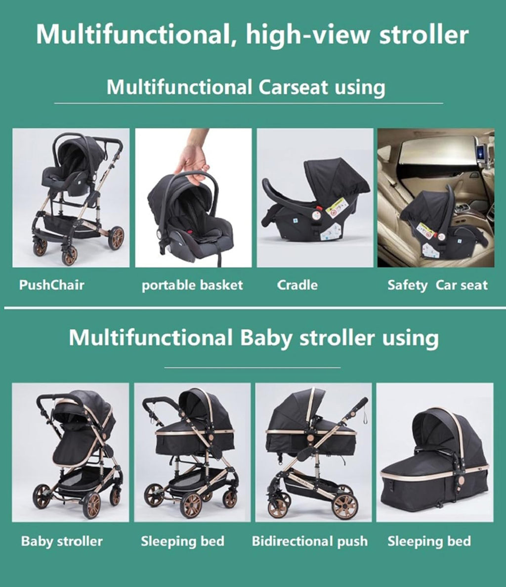 Sianldcone Passeggino 3 in 1, Set Passeggino con Tessuti di Alta Qualità, Sistemi di Viaggio con Spinta Reversibile, Passeggino Combinato a Vista Aperta Set Completo 3 in 1 (V9 Cachi)