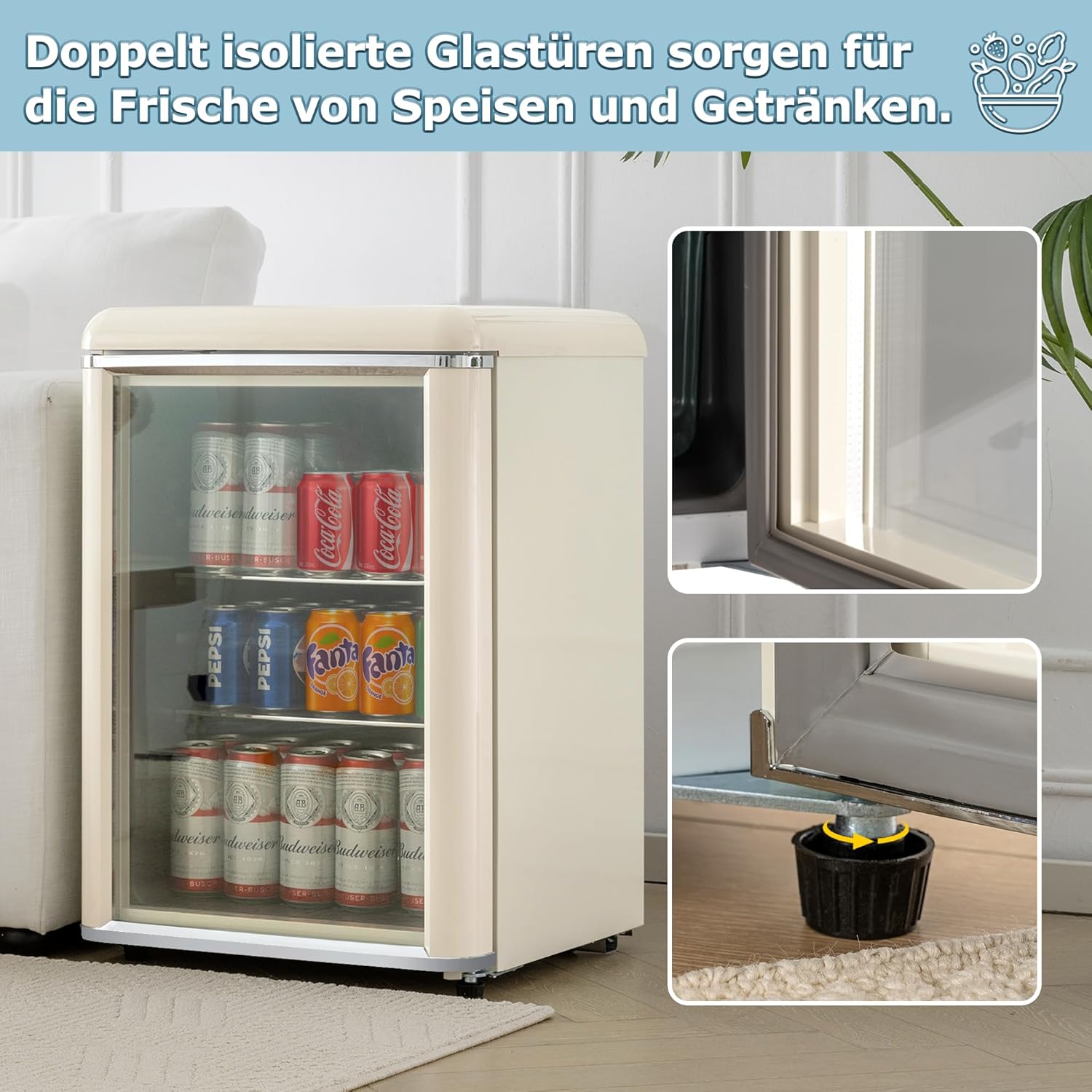 Frigorifero Merax 128L, Frigorifero da incasso per bevande con frigorifero da 120L + congelatore da 8L, con luce LED interna e ripiani regolabili, silenziosissimo per ristorante, bar, bevande e birra
