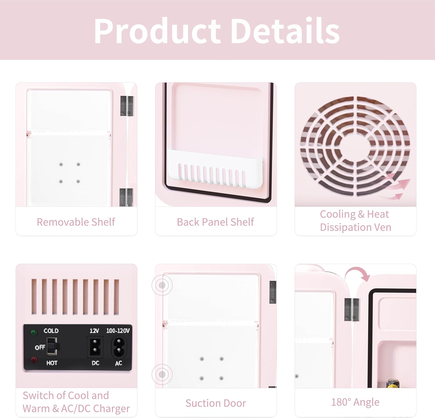 YASHE Mini Fridge, 4 Litre Mini Refrigerators for Cosmetics, Drinks, 220 V AC/12 V DC Thermoelectric Cooling and Heating, Small Fridge for Bedroom, Office, Dorm, Car (Pink)