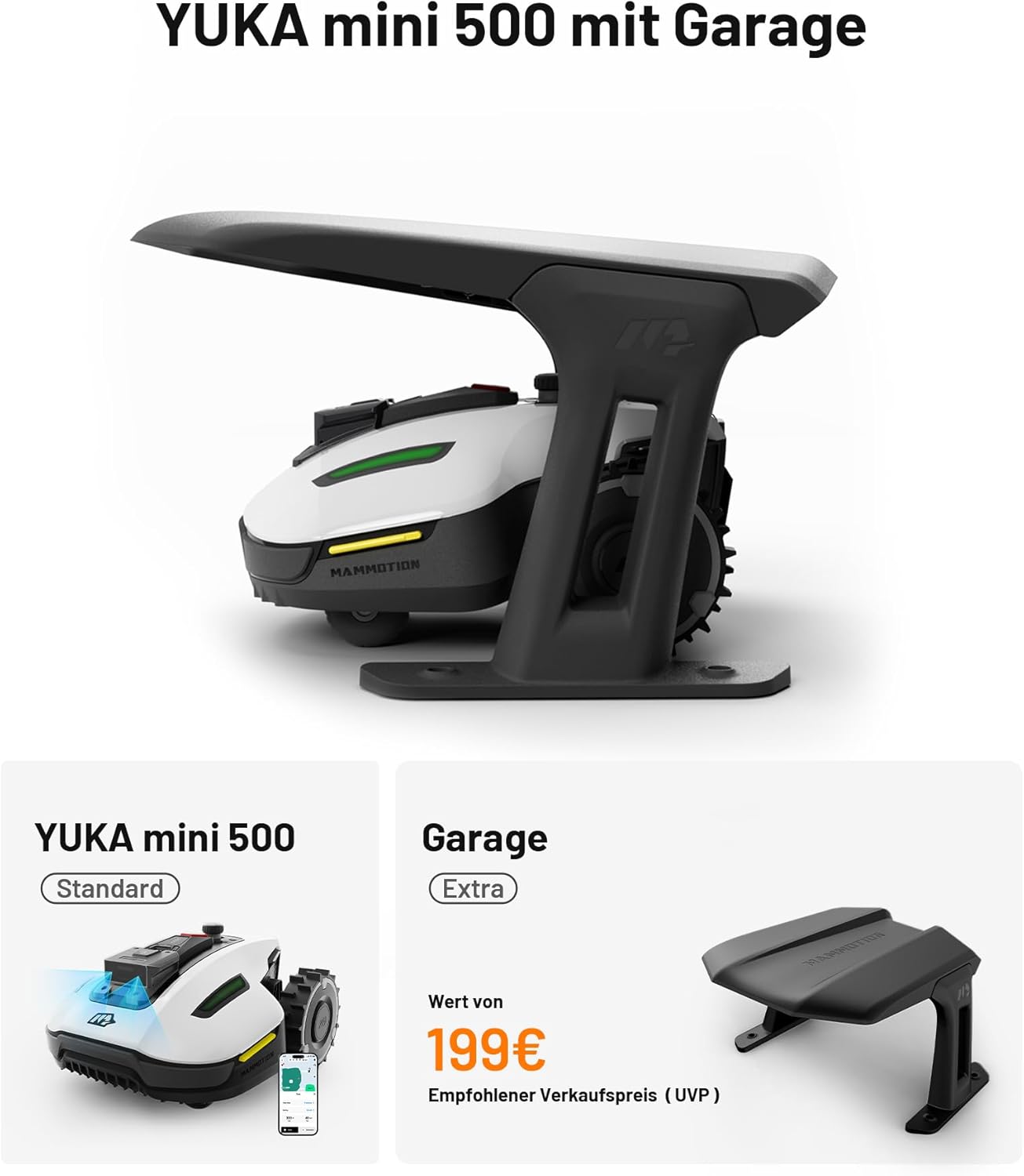 MAMMOTION YUKA Mini 500 Robot Rasaerba senza Filo Perimetrale, NetRTK+Vision, Nessuna Antenna RTK Necessaria, Mappatura Automatica, Consigliato 500m², Max 700m², con Modulo 4G, Pendenza 50%