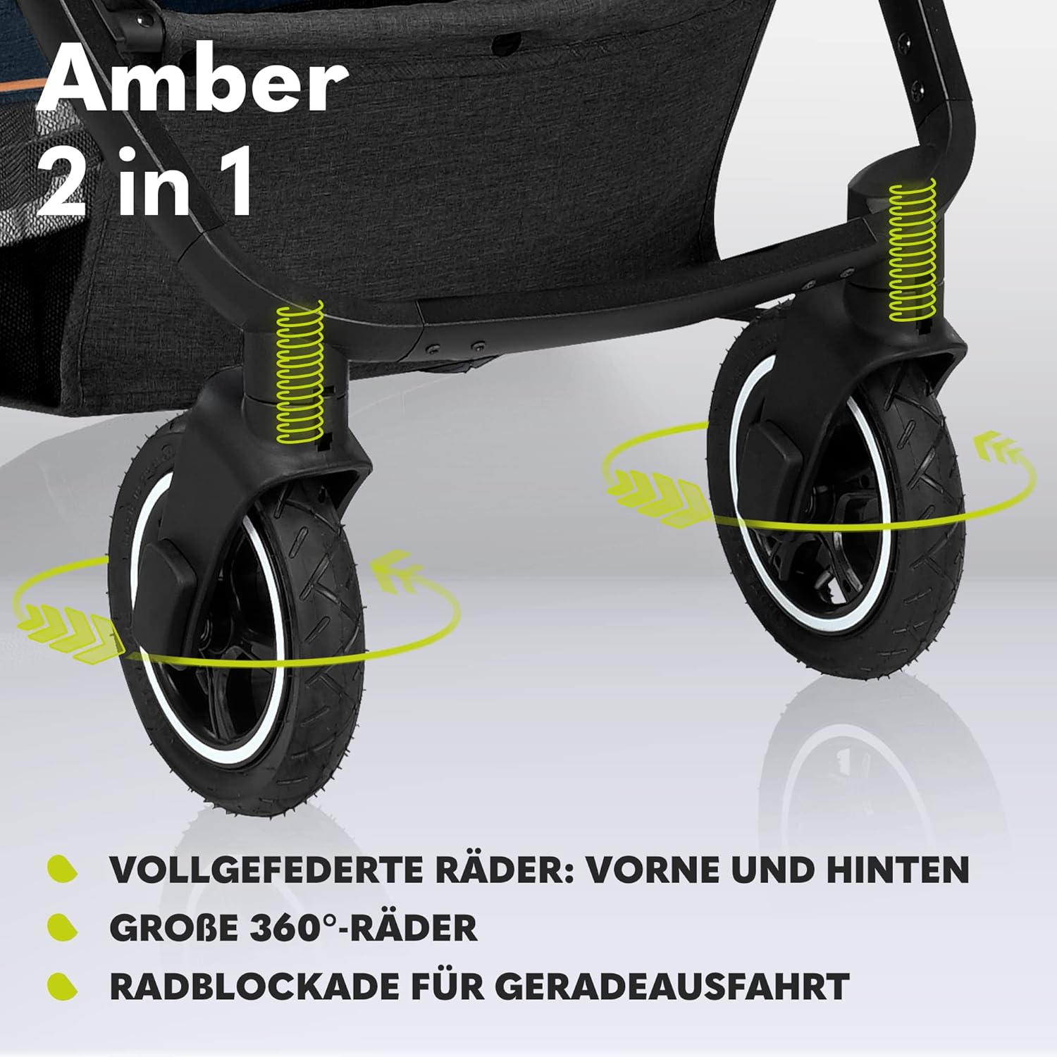 LIONELO Amber Kinderwagen 2 in 1 Kombikinderwagen, Kinderwagen Set mit sportlichen Sitz und fester Babywanne, Tasche, Moskitonetz, Abdeckung Regenblatt (Graphit)