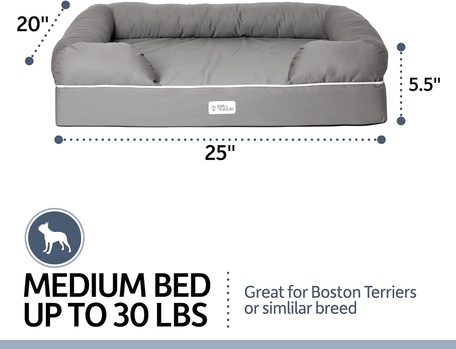 PetFusion Large per cani/gatti con memory foam solido di 10 cm, fodera impermeabile e cerniere YKK di alta qualità, miscela di cotone traspirante, rimovibile e facile da pulire, S