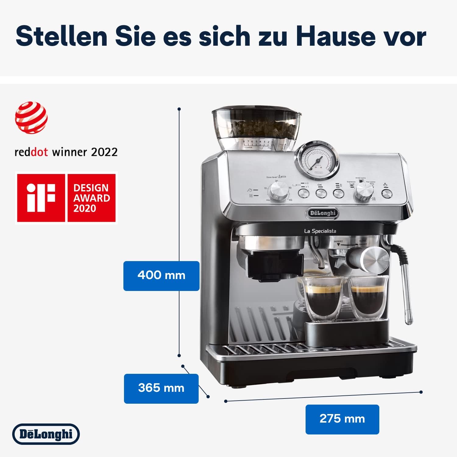 De'Longhi La Specialista Arte EC9155.MB Macchina da Caffè Espresso con Macinacaffè, 8 Livelli di Macinatura, 15 Bar, 3 Temperature, Lancia Vapore, 1300 W, Serbatoio 1.5 l, Acciaio Inox/Nero incluso Barista-Kit