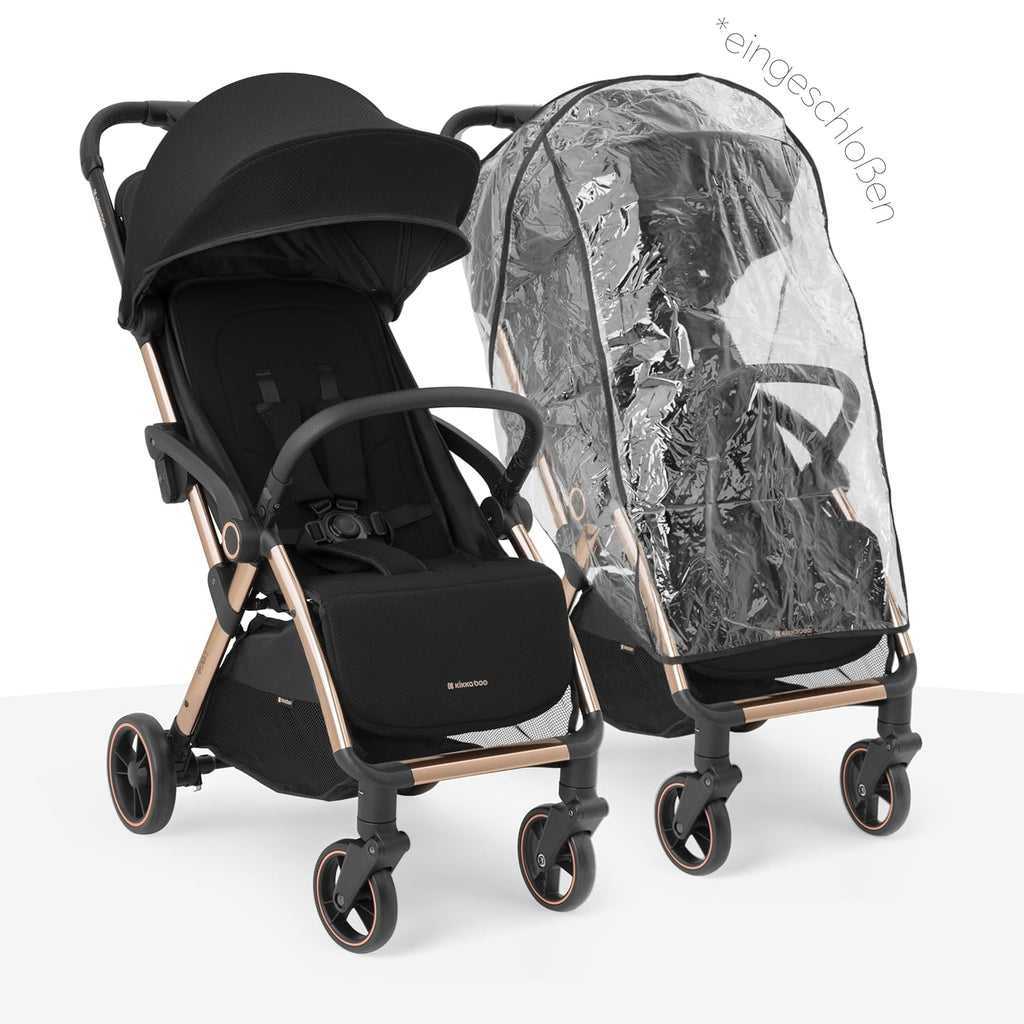 KikkaBoo EDEN Passeggino, passeggino fino a 22 kg, chiusura automatica, posizione reclinata, ultraleggero, compatto, nero
