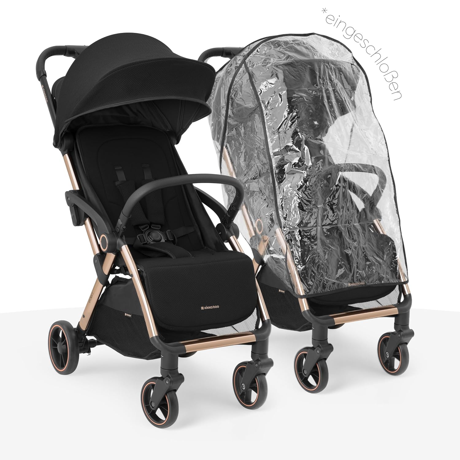 KikkaBoo EDEN Passeggino, passeggino fino a 22 kg, chiusura automatica, posizione reclinata, ultraleggero, compatto, nero