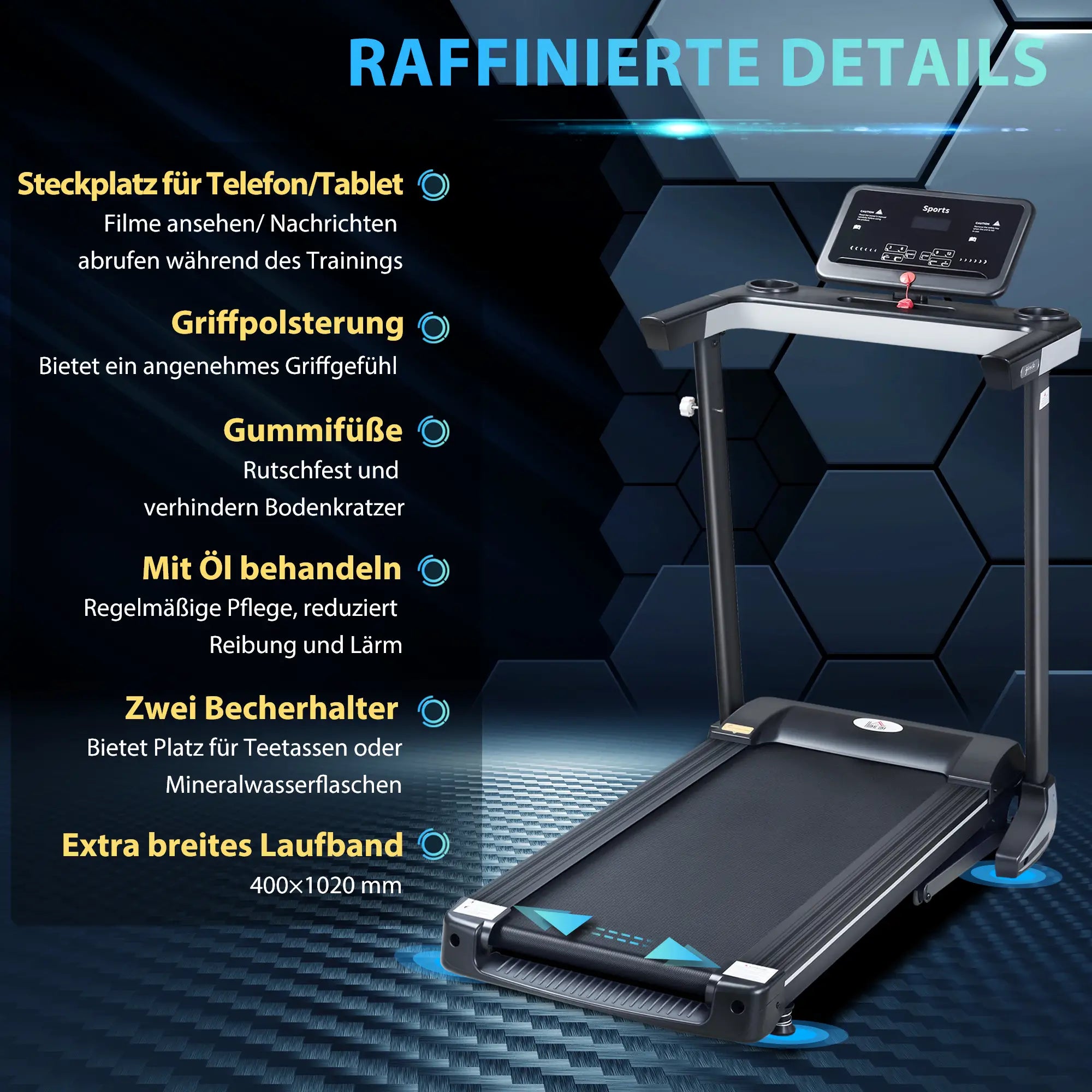 HOMCOM Tapis roulant elettrico pieghevole, display LCD, 12 programmi